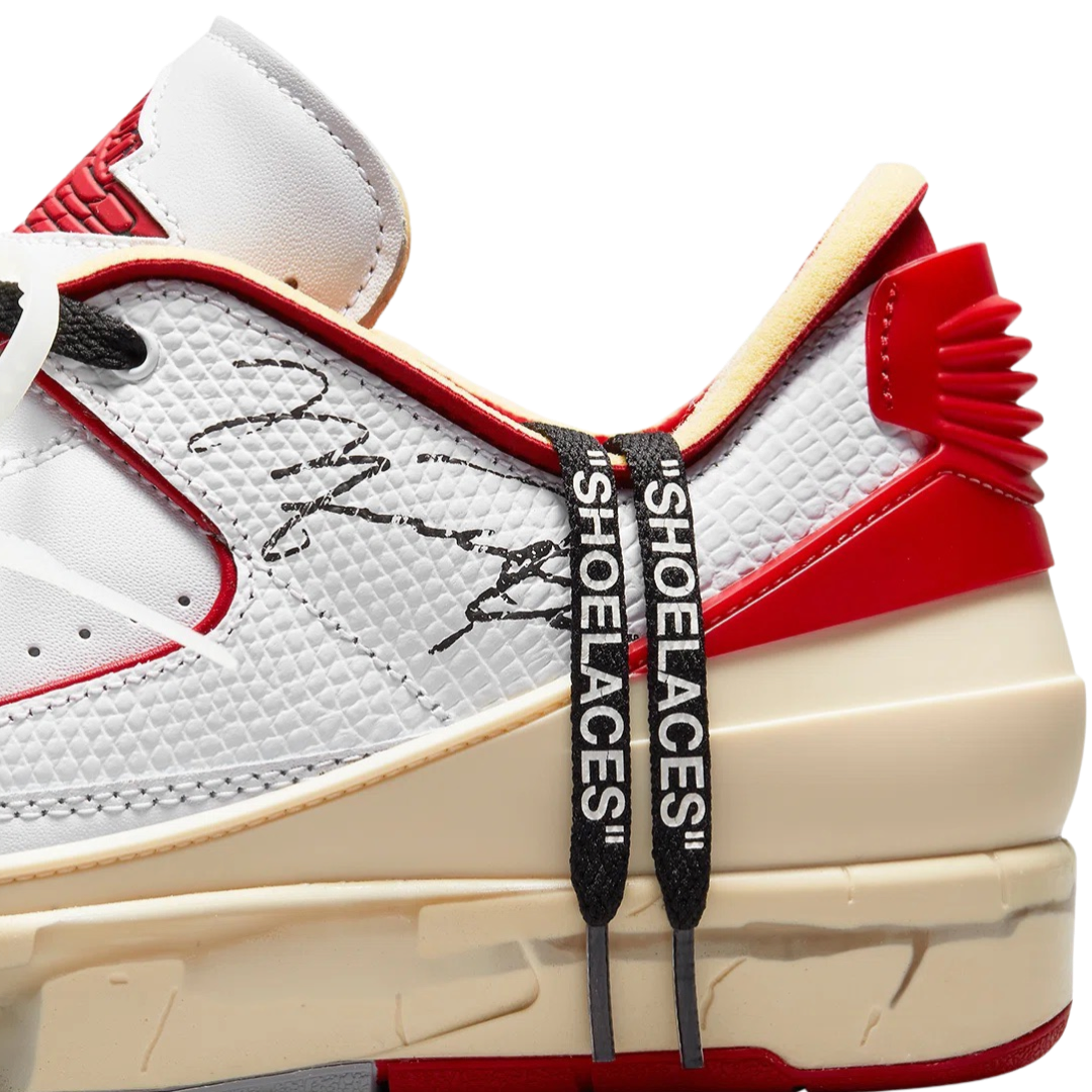 Off White x Air Jordan 2 Retro Low SP Sneakers - White & Varsity Red Colorway - Limited Edition Basketball Shoes for Men | Streetwear Fashion & Sneaker Collecting