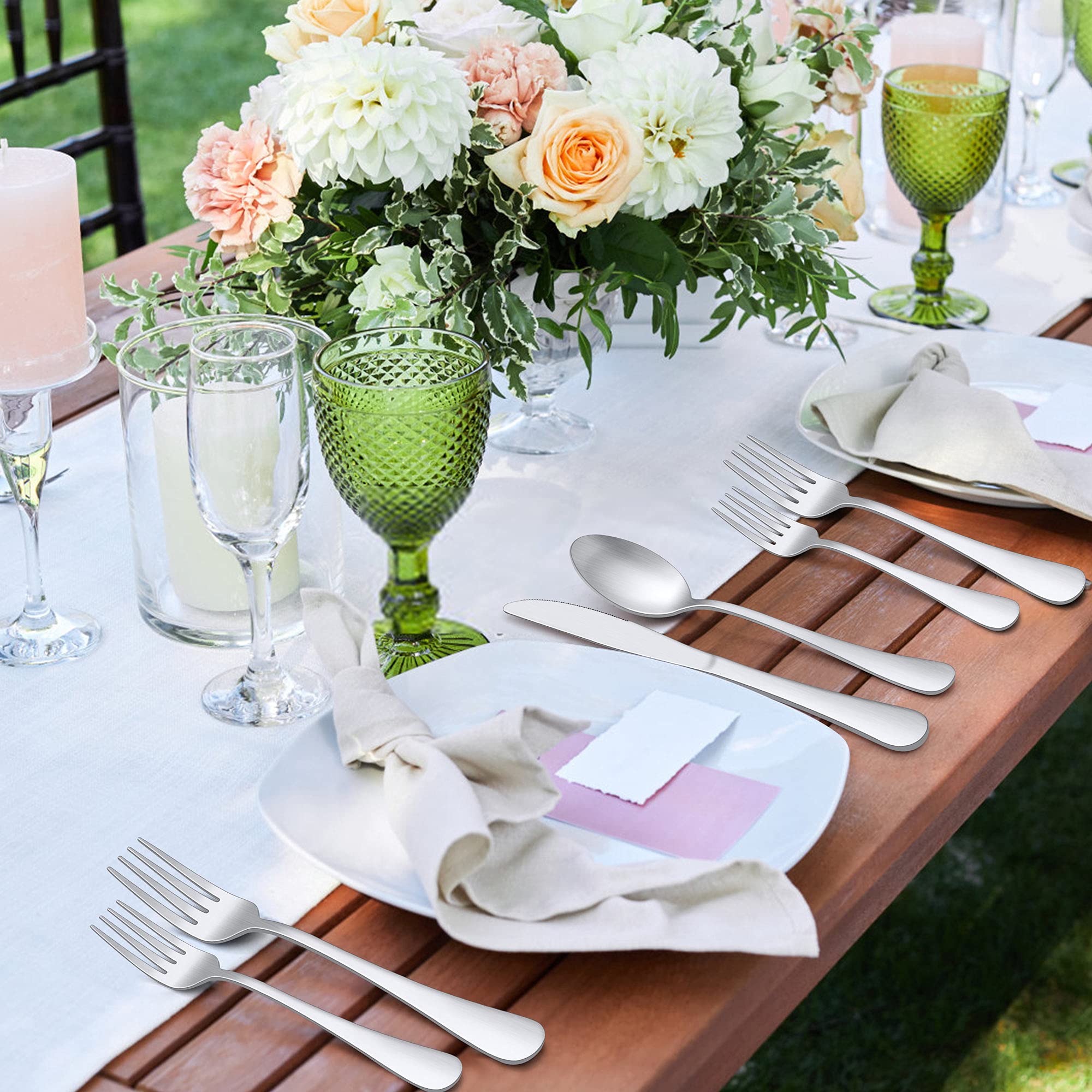 48-Piece Stainless Steel Flatware Set for 8 - Includes Knives, Spoons, Forks & Serving Utensils - Mirror Polish, Dishwasher Safe - Perfect for Dinner Parties, Restaurants & Everyday Dining