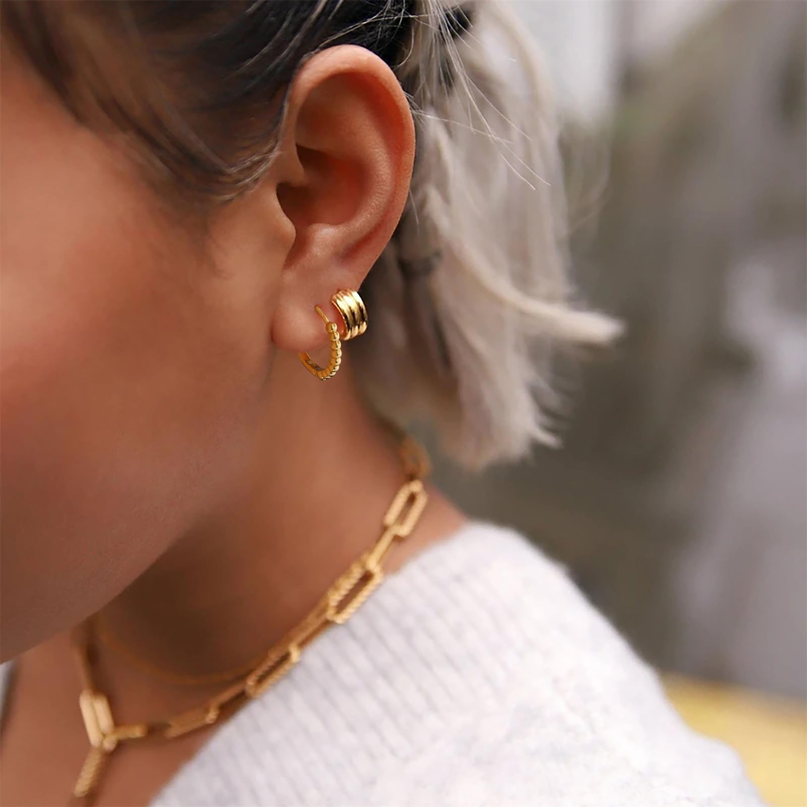 14K Gold Plated Huggie Hoop Earrings for Women - Hypoallergenic Twisted Chain Design, Hollow Out Fashion Jewelry | Perfect for Daily Wear, Office, Parties & Special Occasions