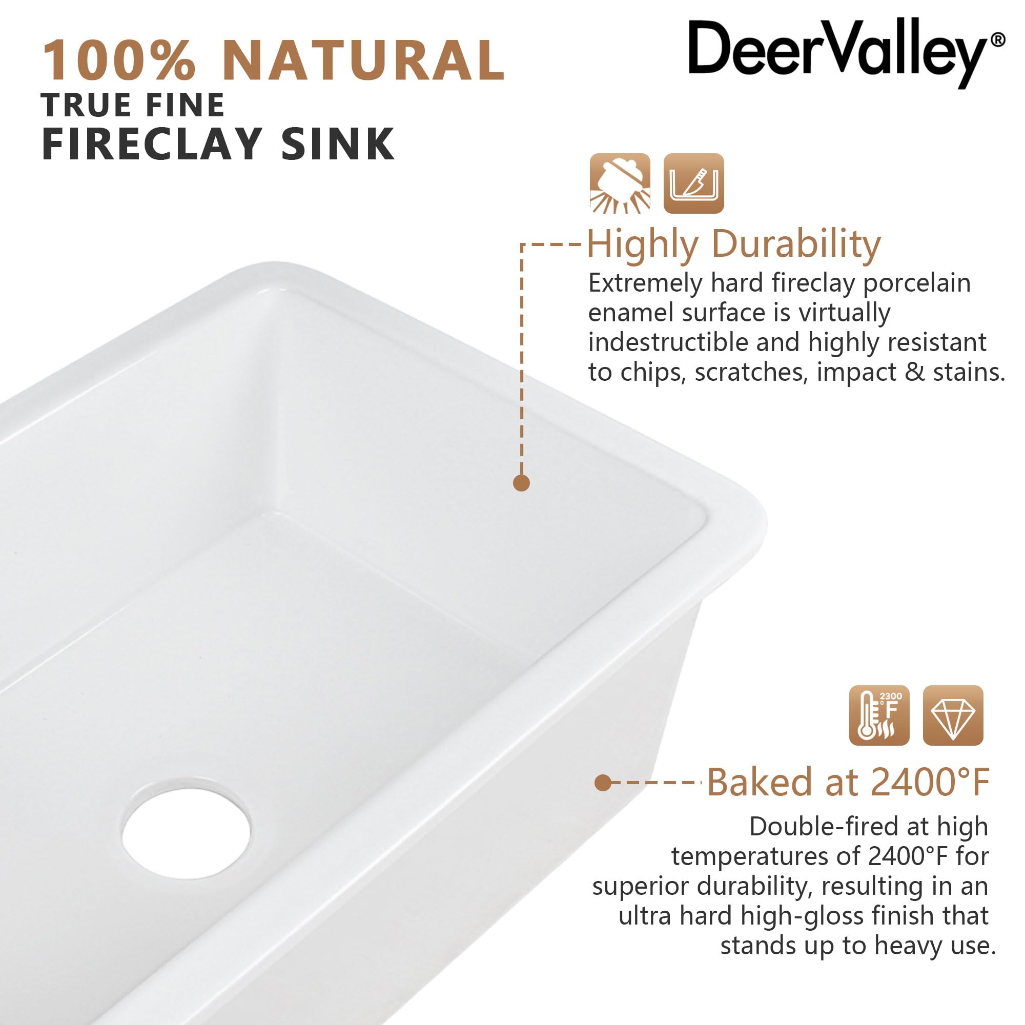 DeerValley Fireclay White Undermount Kitchen Sink - 32 x 19 Inch Single Bowl Farmhouse Sink with Grid & Basket Strainer - Perfect for Modern Farmhouse, Rustic, and Traditional Kitchen Designs