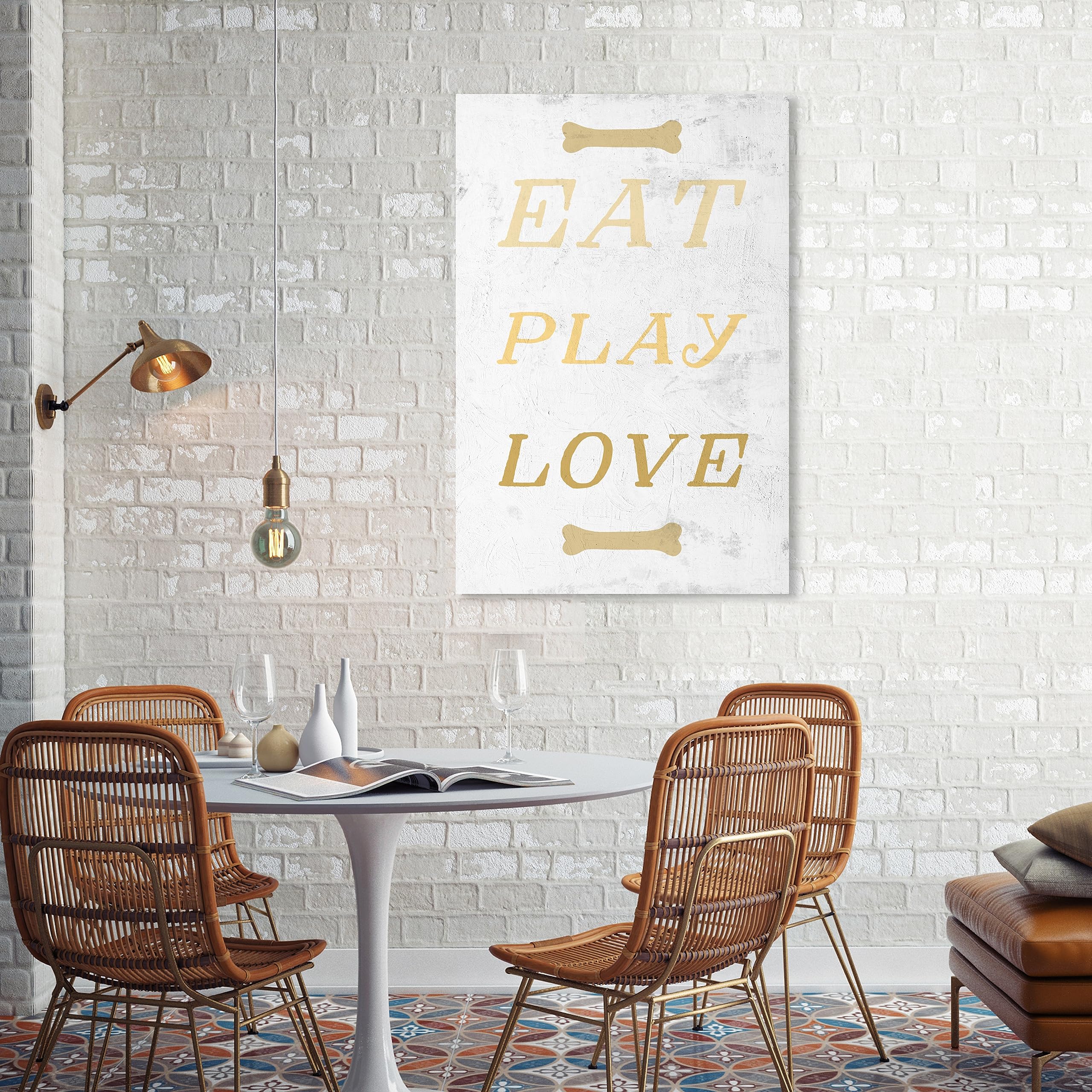 Oliver Gal Artist Co. Animals Wall Art Canvas Print - 'Eat Play Love' Home Decor, 24x36 Inches, Gold & Gray - Perfect for Living Room, Bedroom, Nursery & Office Wall Decor