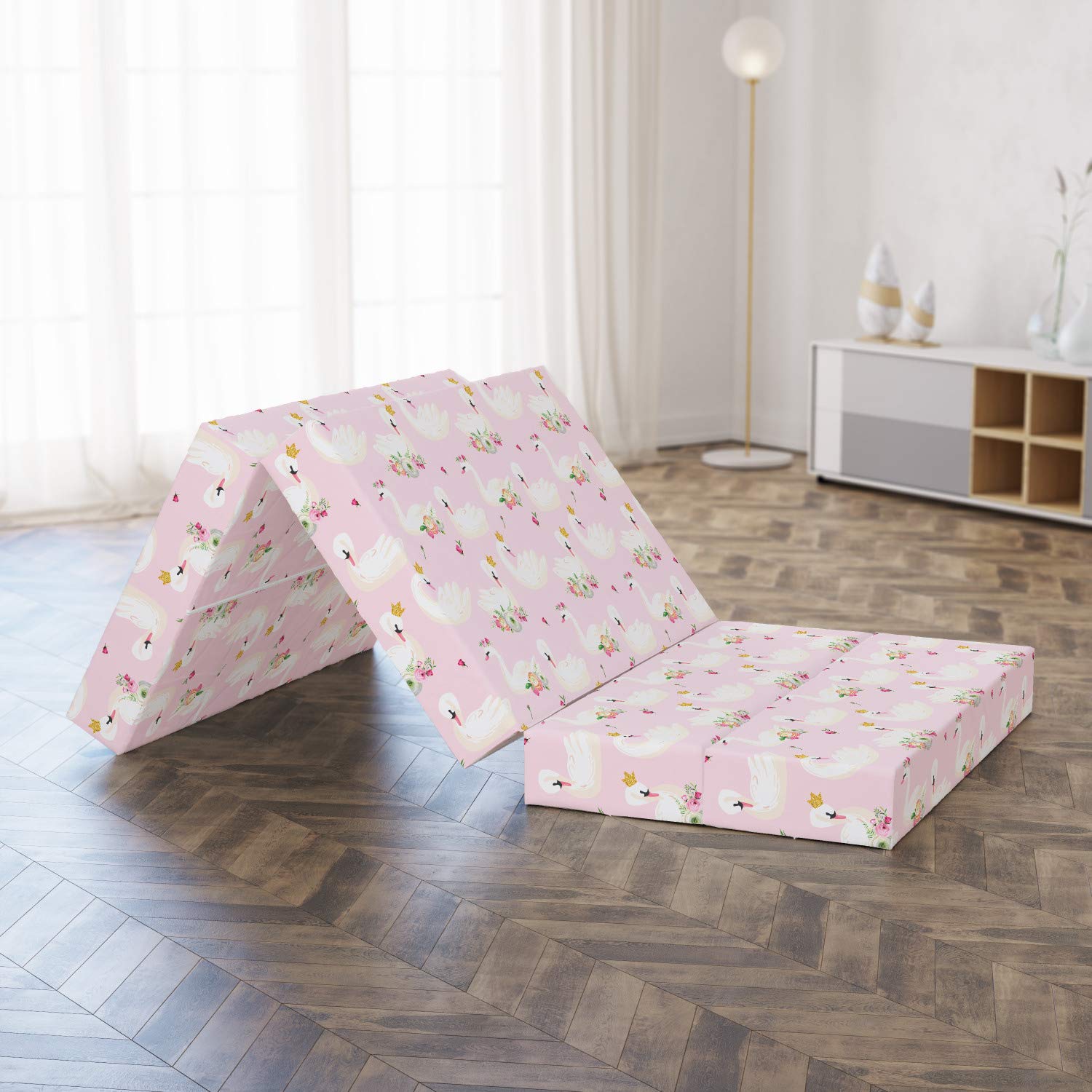 Ambesonne Foldable Mattress with Swans Design - Royalty Animal with Crown - 74.8