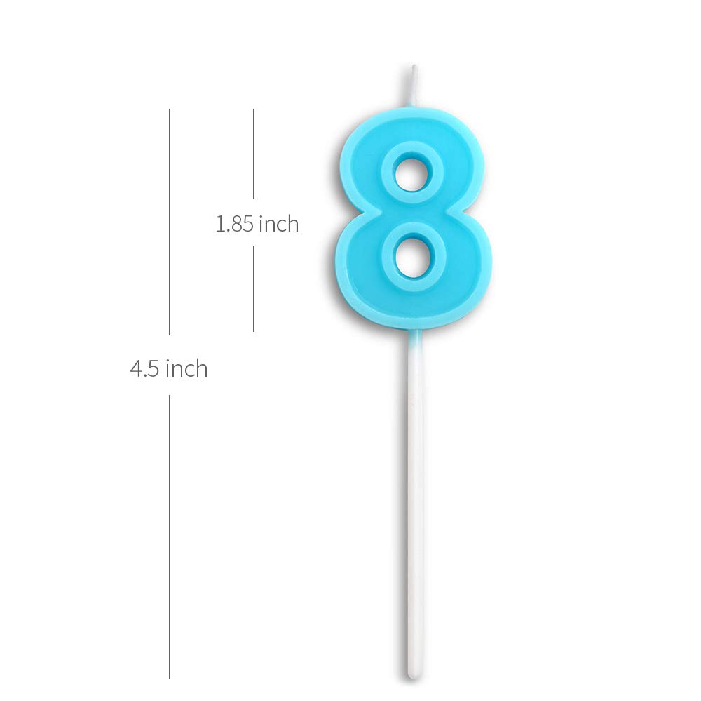 Happy Birthday Number 8 Candles - Blue Dollet Cake Topper for Birthday Party Decorations | Perfect for Birthday Cakes, Cupcakes & Party Decor