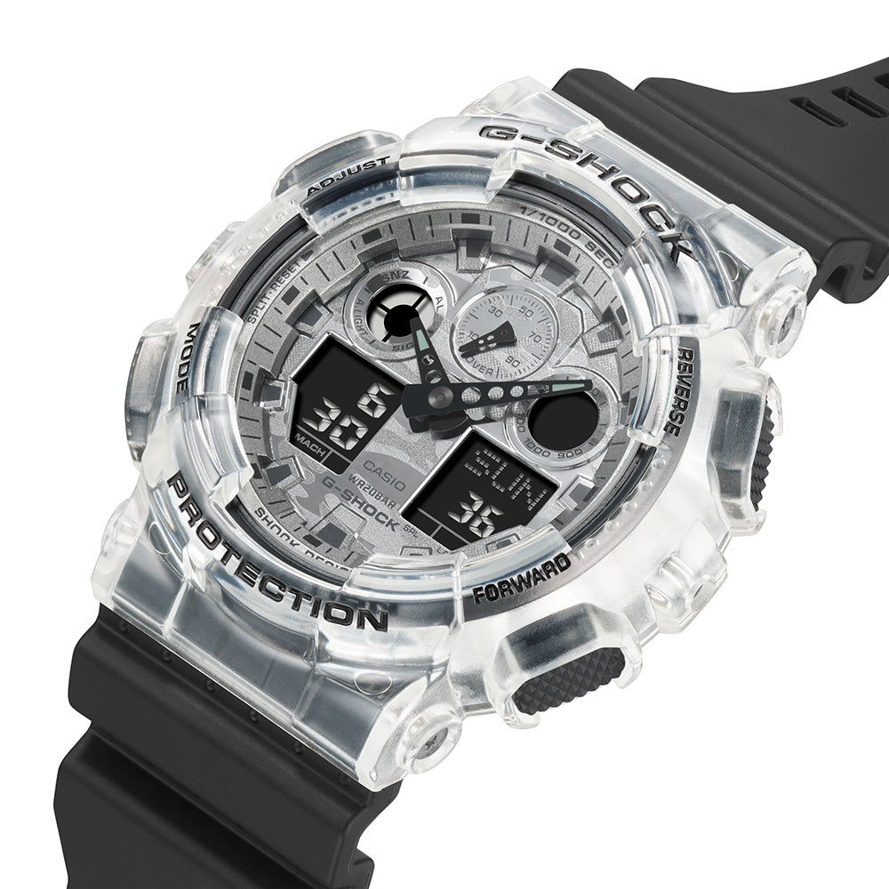 G Shock GA100SKC 1A Transparent Digital Analog Watch - Stylish Sport Watch for Men, Water Resistant & Shockproof - Perfect for Outdoor Activities, Running, and Workouts