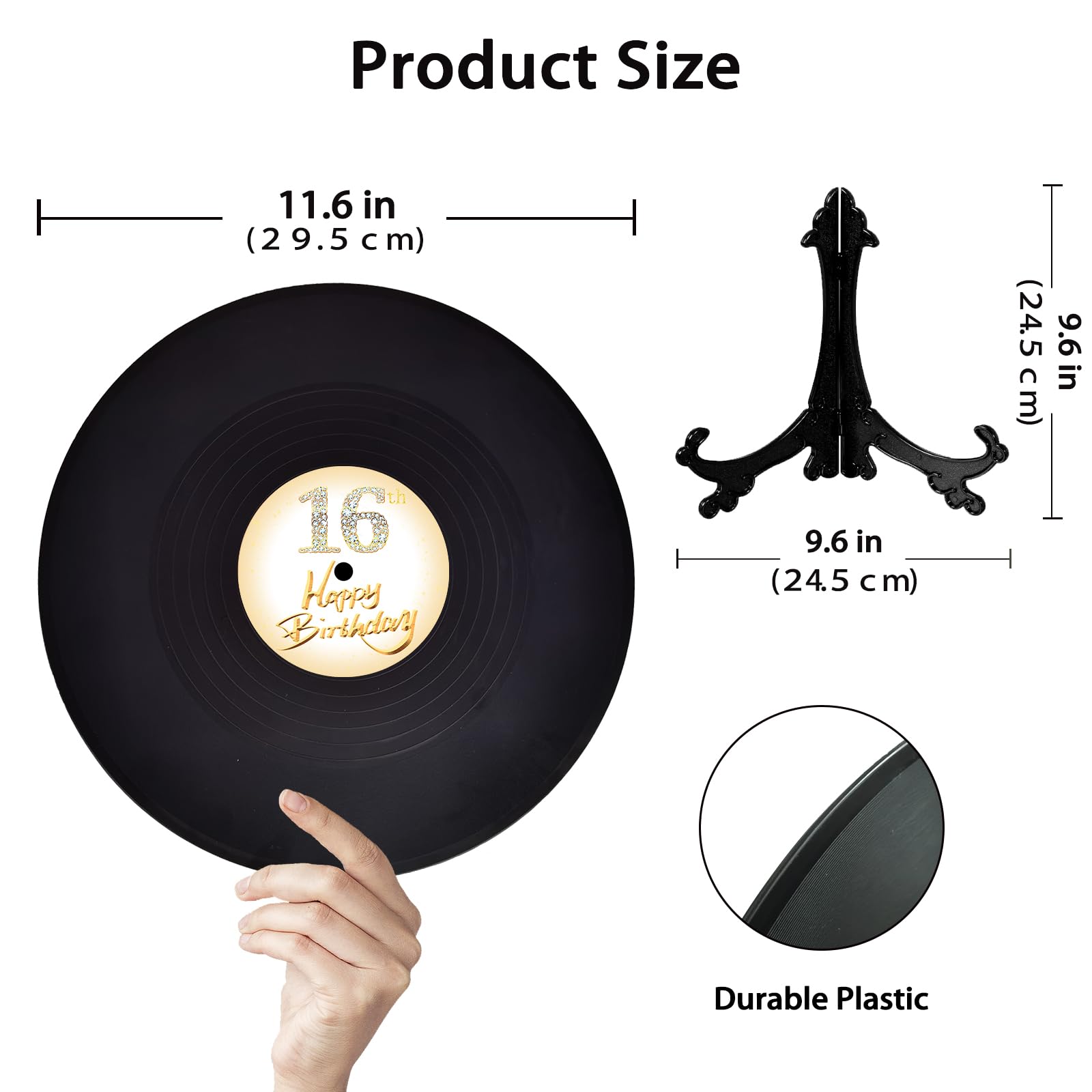 Sweet 16 Vinyl Record Birthday Decorations - 11.6x11.6 Inch Party Sign Poster, Unique 16th Birthday Guest Book Alternative - Perfect Sweet 16 Gifts for Girls & Boys (16 Years Old) - Great for Birthday Parties, Milestone Celebrations & Room Decor