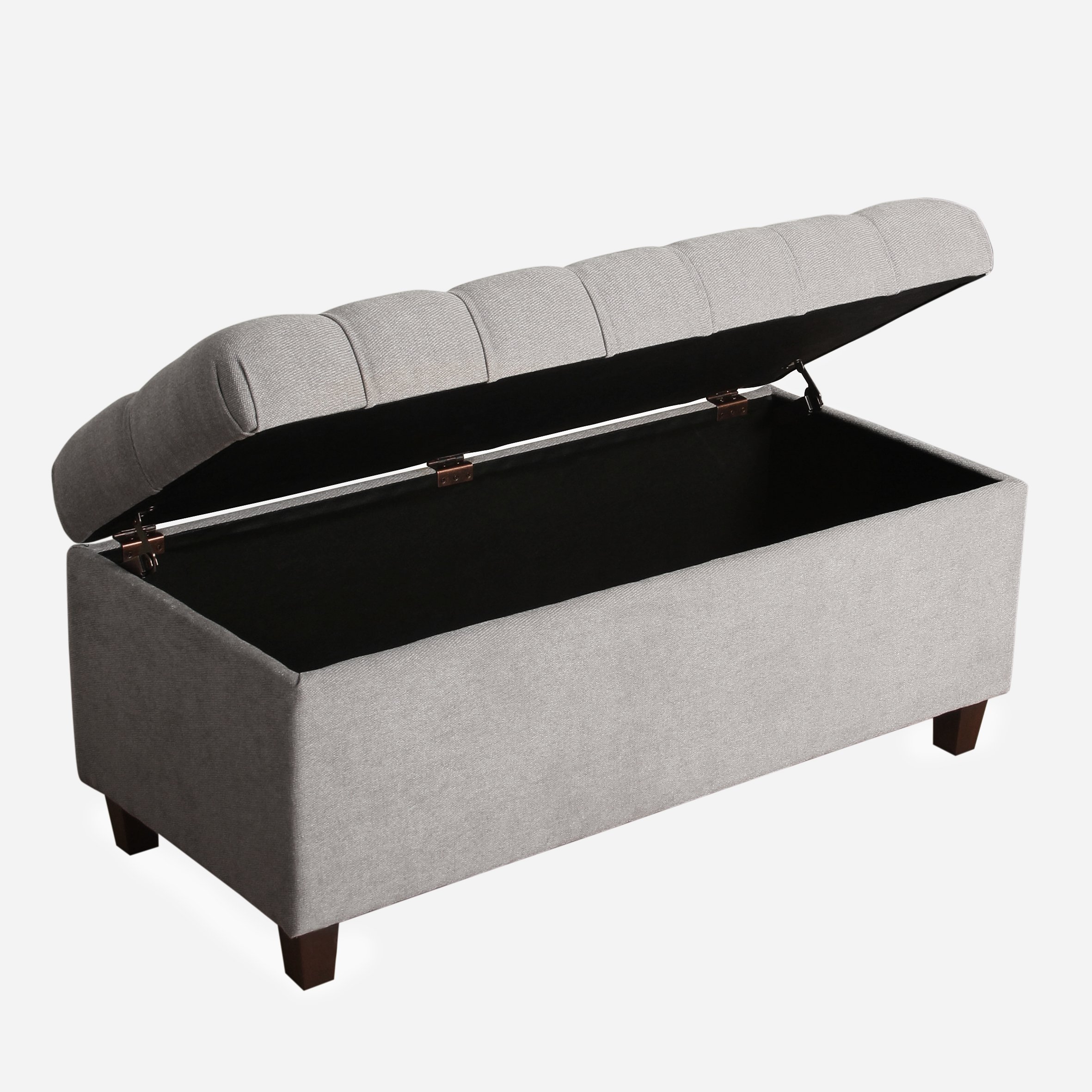 Homepop Tufted Ainsley Button Storage Ottoman Bench with Hinged Lid - Grey Upholstered Storage Ottoman for Living Room & Bedroom - Perfect for Extra Seating, Footrest & Hidden Storage Organization