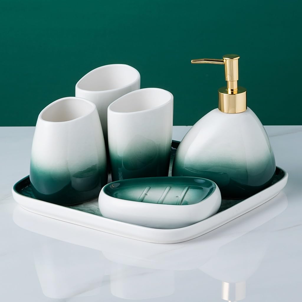 Ceramic Toothbrush Holder & Lotion Bottle Set - Modern Bathroom Organizer with Soap Dispenser - Home Washroom Decor for Vanity Countertop, Sink Area & Guest Bathroom