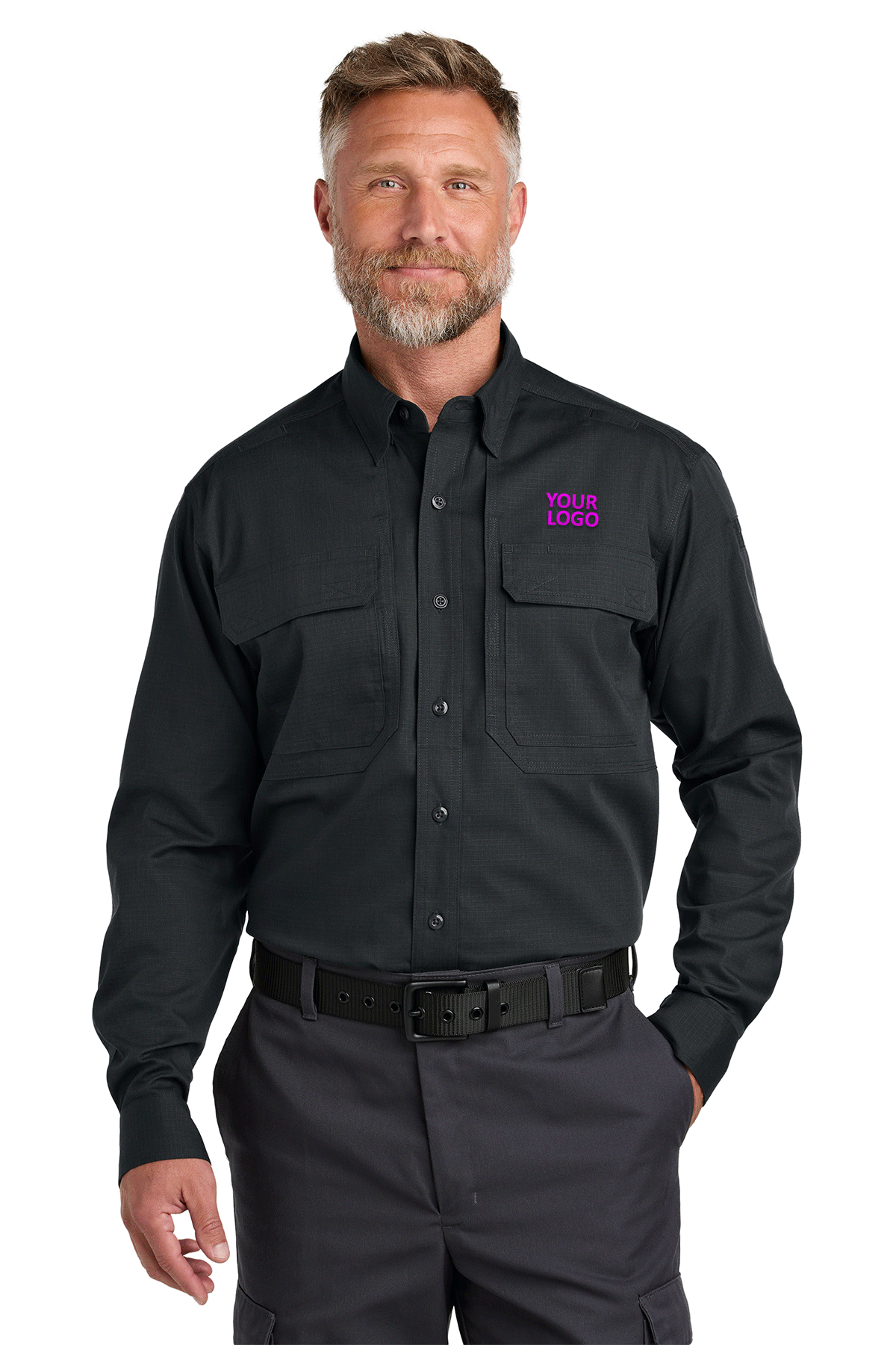 CornerStone Tactical Long Sleeve Custom Shirts for Men - Echo Steel Color | Durable Workwear for Outdoor, Hunting & Military Use