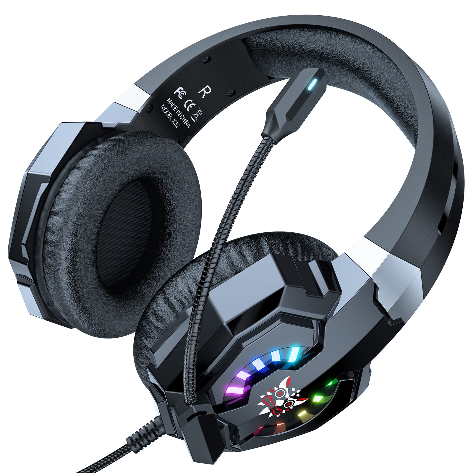 ONIKUMA X32 Wired Gaming Headset with Noise-Canceling Mic, RGB LED Lights & Comfortable Ear Cushions - Perfect for PC, PS4, Xbox Gaming & Online Chat