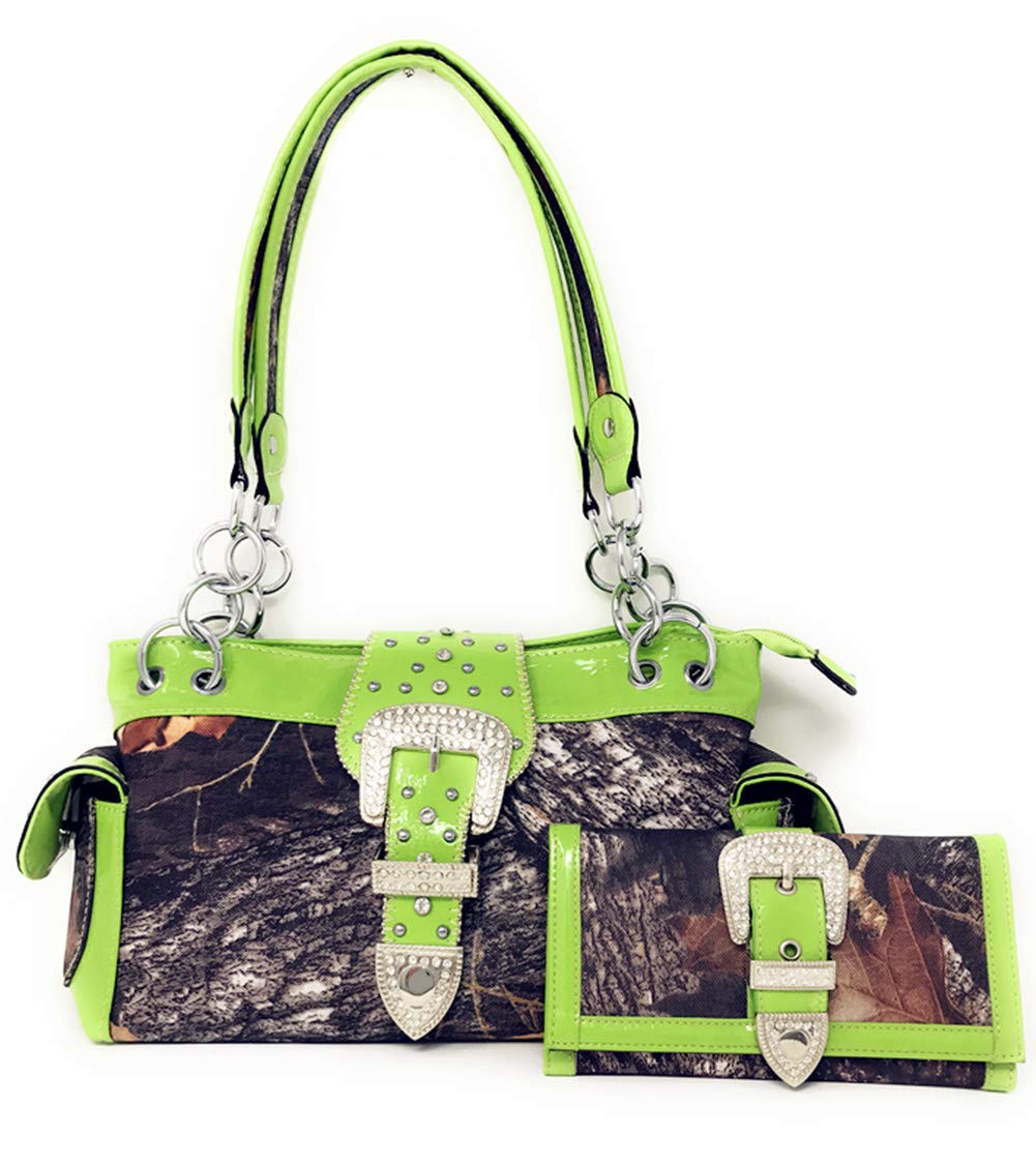 Western Rhinestone Camouflage Handbag with Matching Wallet Set - Stylish Women's Crossbody Purse for Party, Night Out & Fashion Accessories