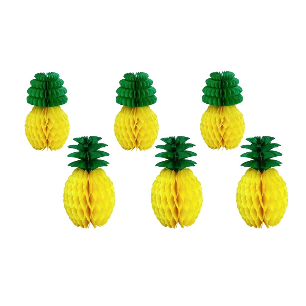 Amosfun 6-Piece Pineapple Honeycomb Decorations - 8/12 Inch Yellow Paper Pineapple Party Decor for Hawaiian Luau, Birthday, Wedding & Home - Perfect for Tropical Themed Parties, Baby Showers & Summer Events