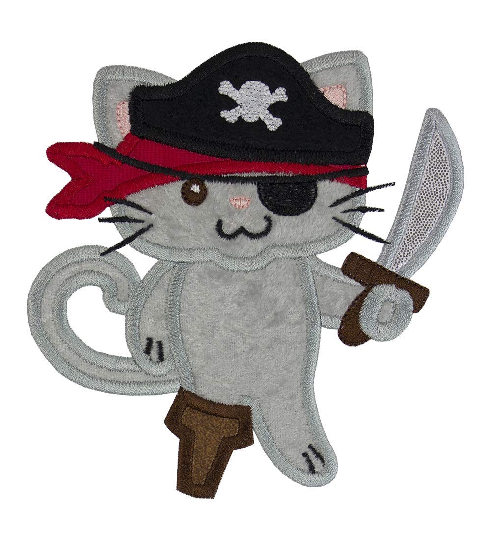 Pirate Kitty Iron On or Sew On Patch - Customizable DIY Embroidered Applique for Jackets, Bags & Hats - Fun Costume Accessory for Cosplay & Halloween