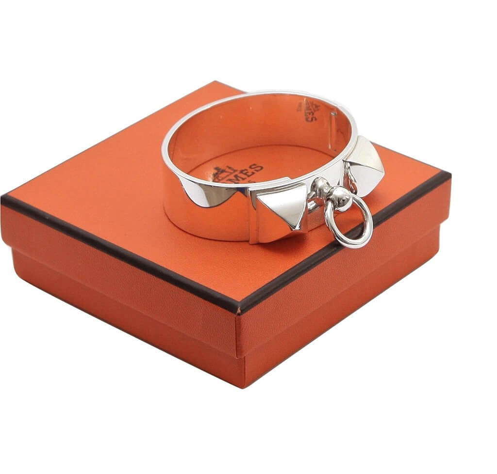 Hermès Collier de Chien Small Sterling Silver Bracelet - Luxury Dog Chain Link Bangle for Women, Perfect for Parties & Special Occasions