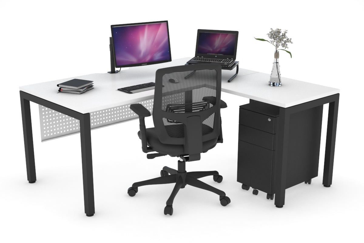 Quadro Square Legs L-Shaped Corner Office Desk - 1400L x 1550W with Cable Management | Modern Home Office & Gaming Desk for Small Spaces | Perfect for Workstations, Study & Remote Work