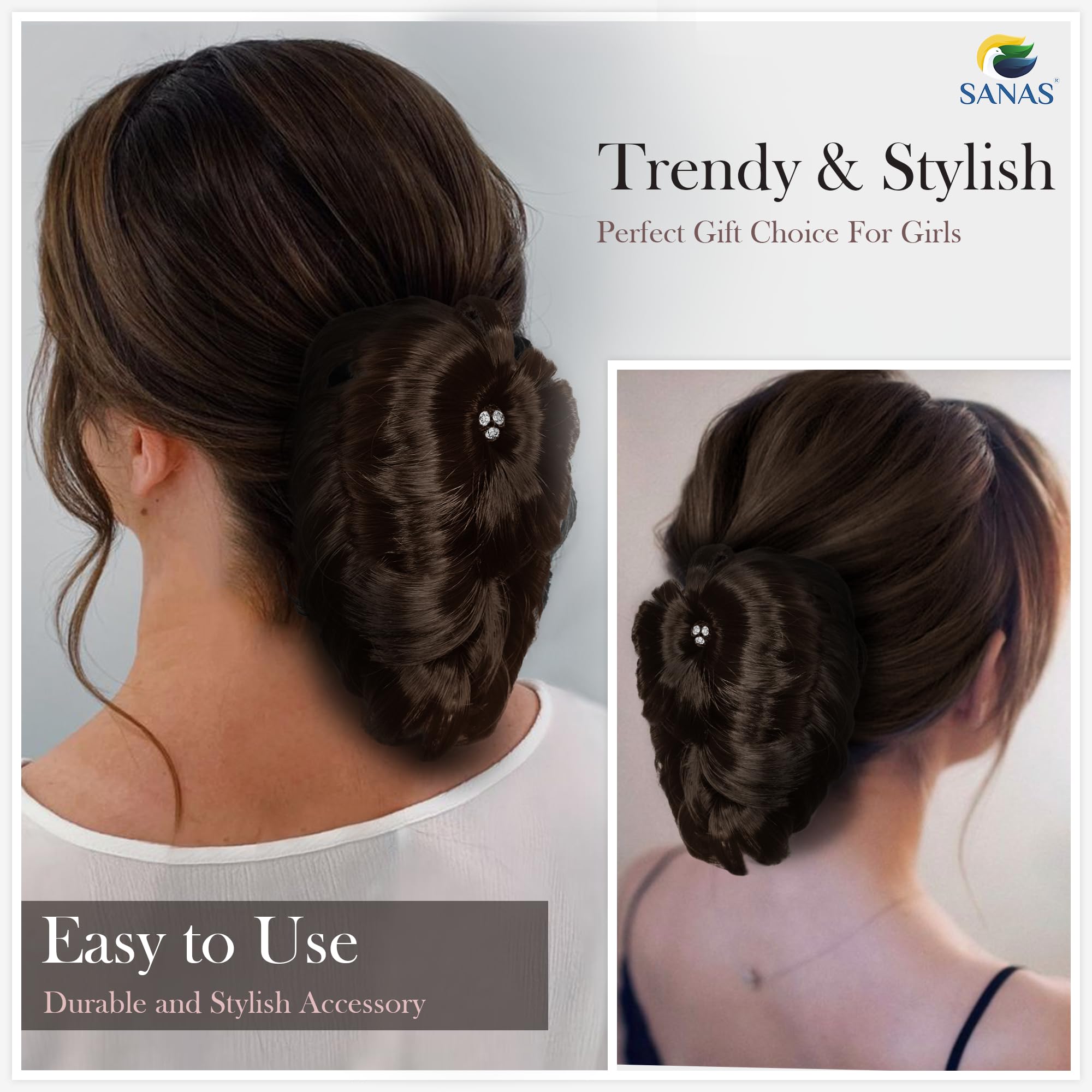 1PC Brown Synthetic Hair Extensions & Hair Bun for Women - Clip-in Faux Bun Wig for Updos, Ponytails & Special Occasions