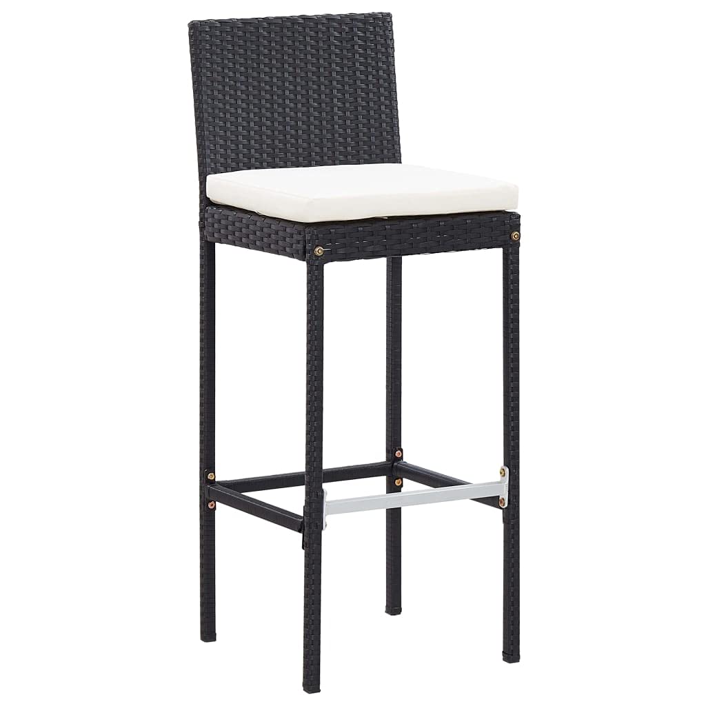 vidaXL 7-Piece Patio Bar Set with Wood Tabletop & Cushions - Black Poly Rattan Outdoor Furniture for Backyard, Poolside, or Garden Entertaining