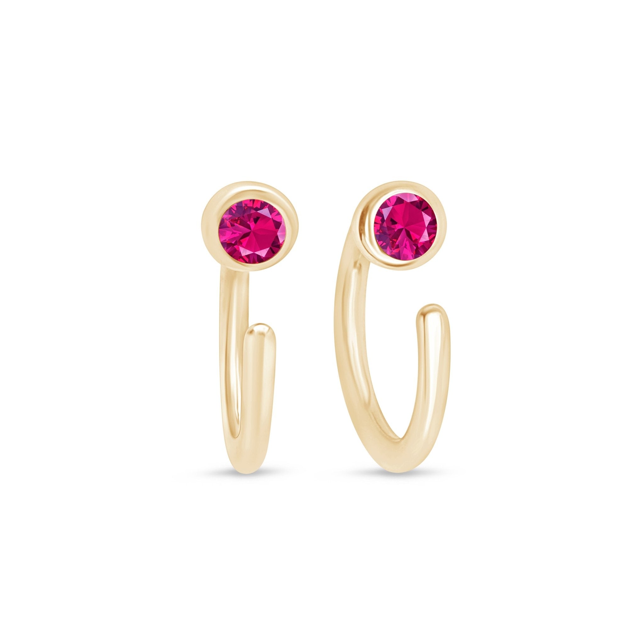 14K Yellow Gold Ruby Ear Cuff - Elegant Dainty Cartilage Earring for Women - Perfect for Parties, Weddings & Everyday Wear