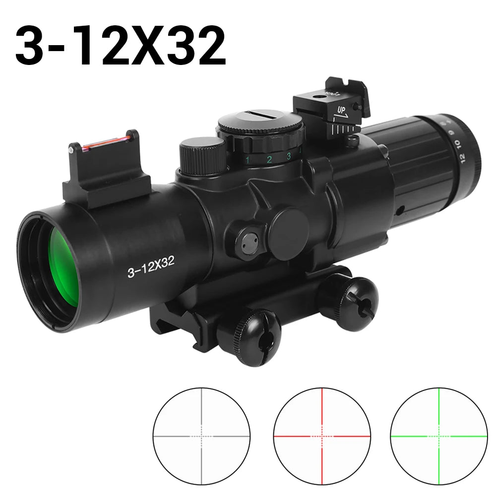 3-12x32 Prism Scope with Red/Green Illumination - Tactical Hunting & Airsoft Rifle Scope | Rapid Range Reflex Optics | Perfect for 20mm Rails (Ideal for Hunting, Tactical Shooting & Airsoft Games)
