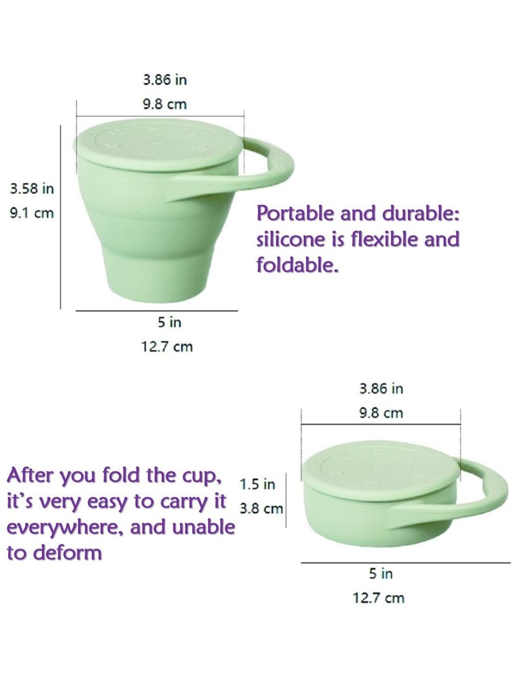 Collapsible Silicone Baby Snack Cup with Dustproof Lid - Portable Snack Container for Infants & Toddlers - Perfect for On-the-Go, Travel, Daycare and Mess-Free Snacking