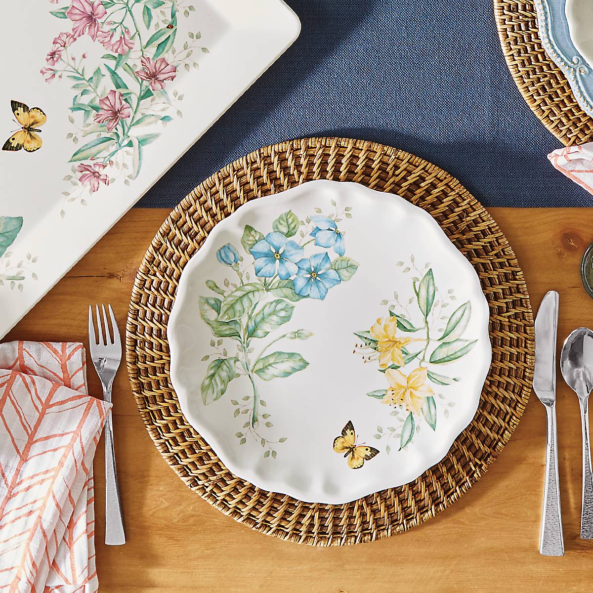 Butterfly Meadow Melamine Dinner Plates Set of 4 - Durable & Lightweight Dishware for Outdoor Picnics, BBQs, and Everyday Use