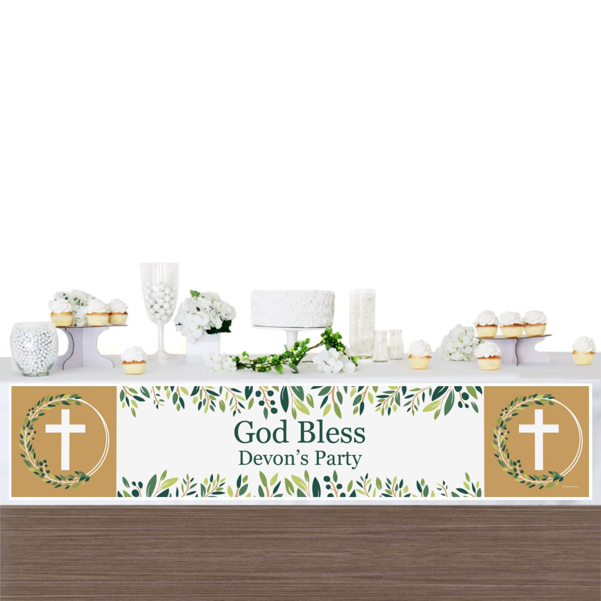 Personalized Elegant Cross Banner - Custom Religious Party Decorations for Church Events, Baptisms & Weddings | Big Dot of Happiness