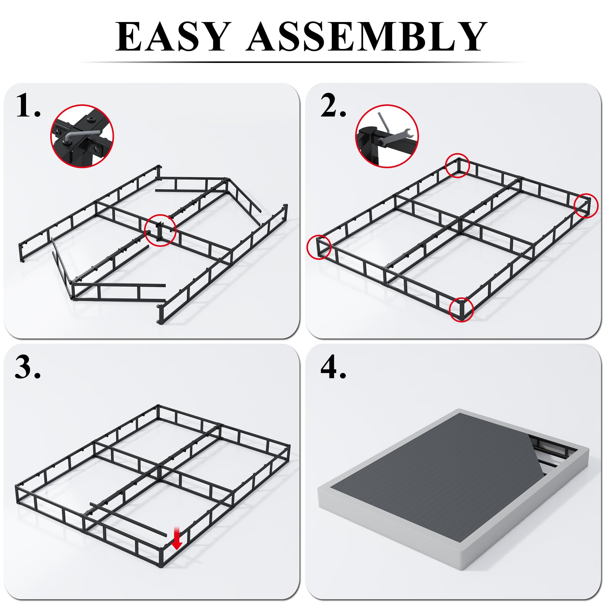 7 Inch Heavy Duty Box Spring Queen Size Bed - Easy to Assemble Sturdy Metal Mattress Foundation for Bedroom, Guest Room & Dormitory