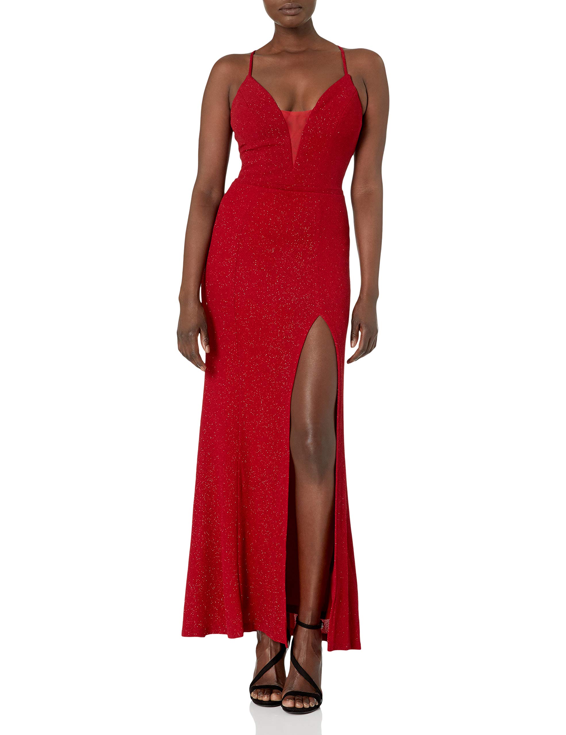 Cachet Women's Glitter Knit Side Slit Party Dress - Elegant Bodycon Midi Dress for Cocktail Parties, Holiday Events & Night Out