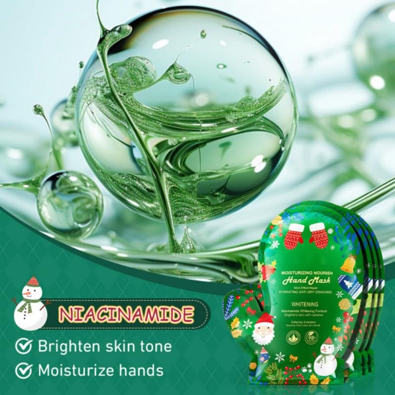Naolve Christmas Nicotinamide Moisturizing Hand & Foot Mask Gift Set - Travel Size for Women & Girls - Deep Hydration for Dry, Dark & Rough Skin - Perfect for Holiday Gifting, Self-Care & Spa Nights (Hand Size)