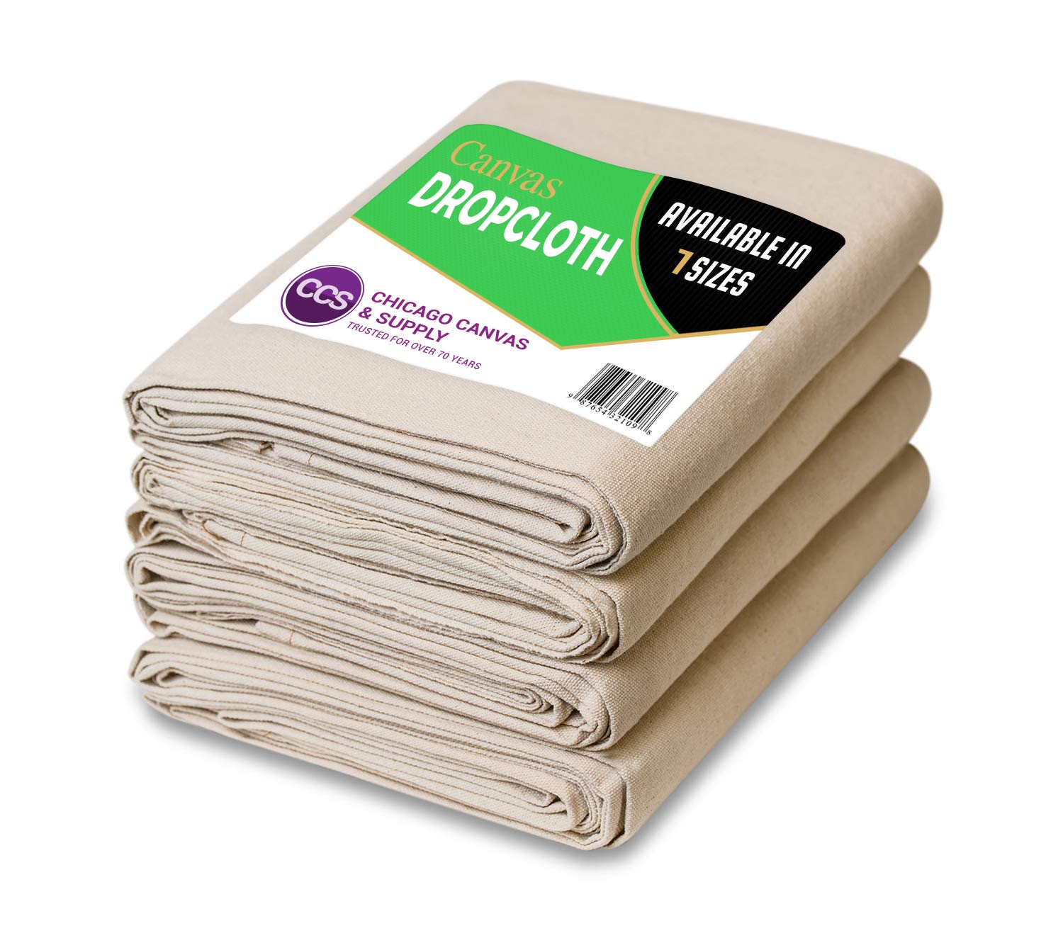 CCS Heavy Duty Canvas Drop Cloth - 4-Piece Set (9x12 Feet) - Washable & Reusable Cotton Duck Fabric for Floor & Furniture Protection - Blocks Paint, Dust & Dirt - Ideal for Painting Projects, DIY Home Renovations & Workshop Use