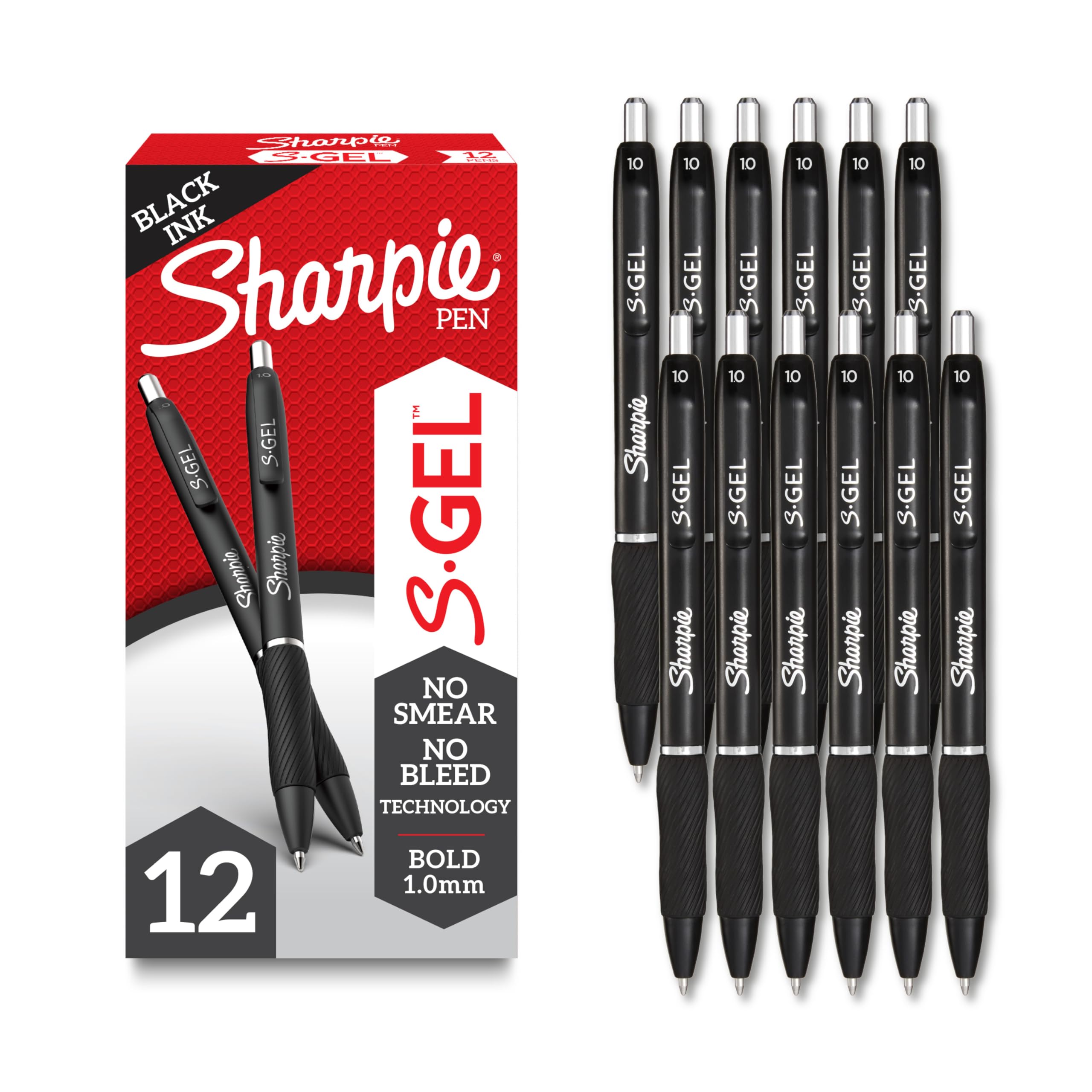 Sharpie S-Gel Pens 1.0mm Bold Point - 12 Count Black Ink Gel Pens for Journaling, Writing & Drawing - Smooth No-Smear Gel Ink for Office, School & Art Projects