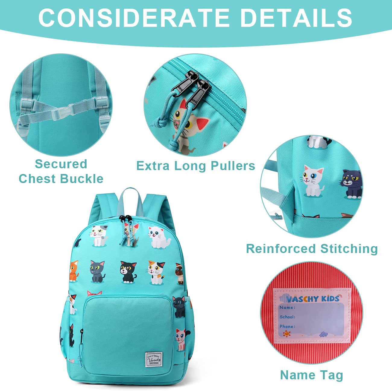 VASCHY Kids Backpack - Lightweight Waterproof School Backpack for Boys & Girls with Adjustable Chest Strap | Perfect for Preschool, Daycare & Travel