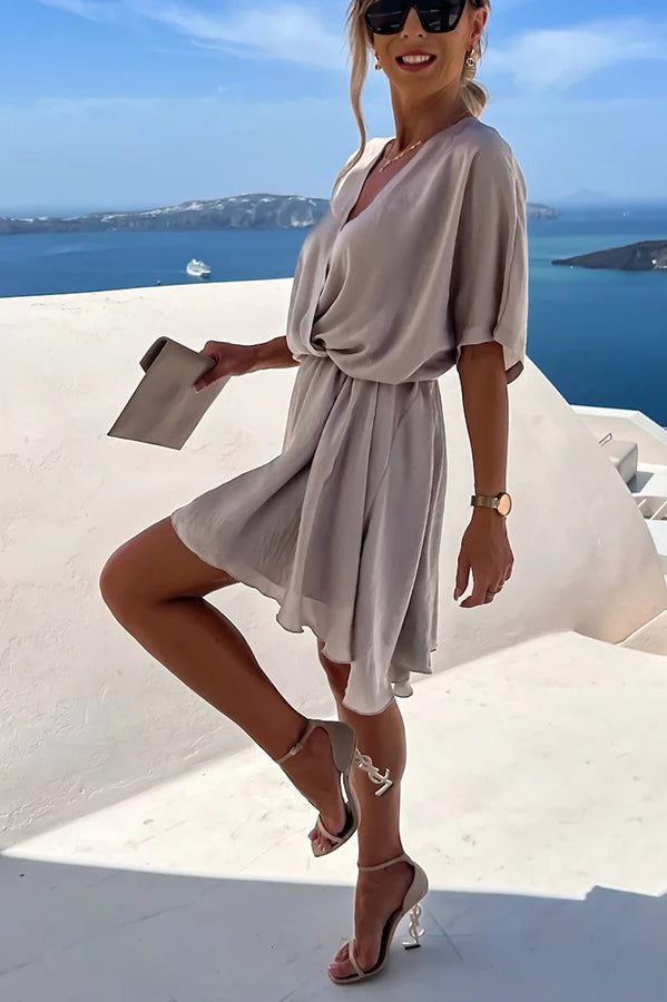 Elegant Batwing Sleeve Satin Dress for Women - Chic Party & Evening Gown - Perfect for Weddings, Cocktail Parties, and Special Occasions
