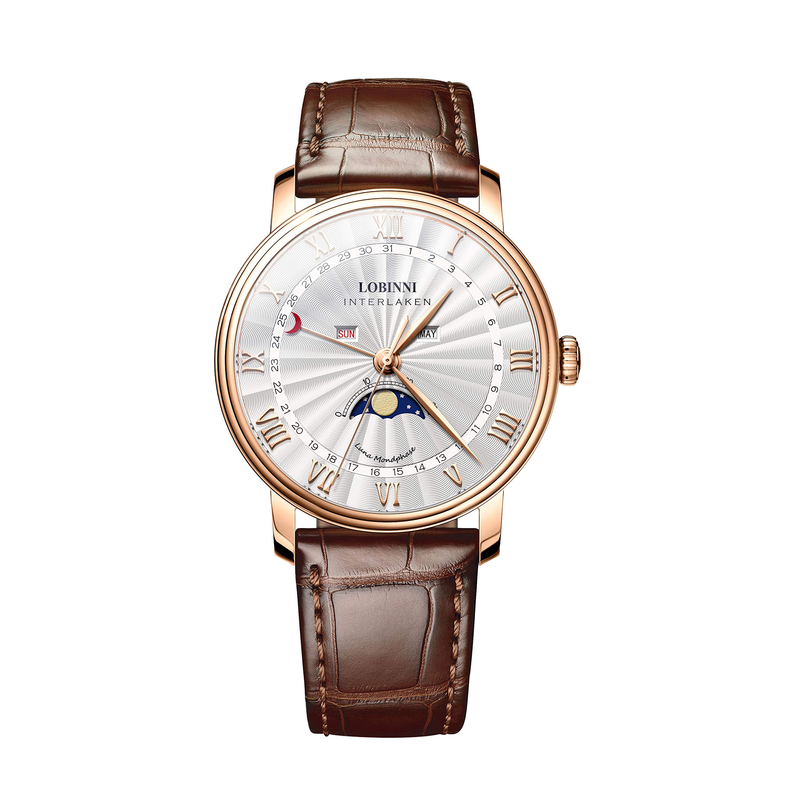 LOBINNI Men's Moon Phase Luxury Dress Watch - Waterproof Quartz Wristwatch for Business & Formal Occasions