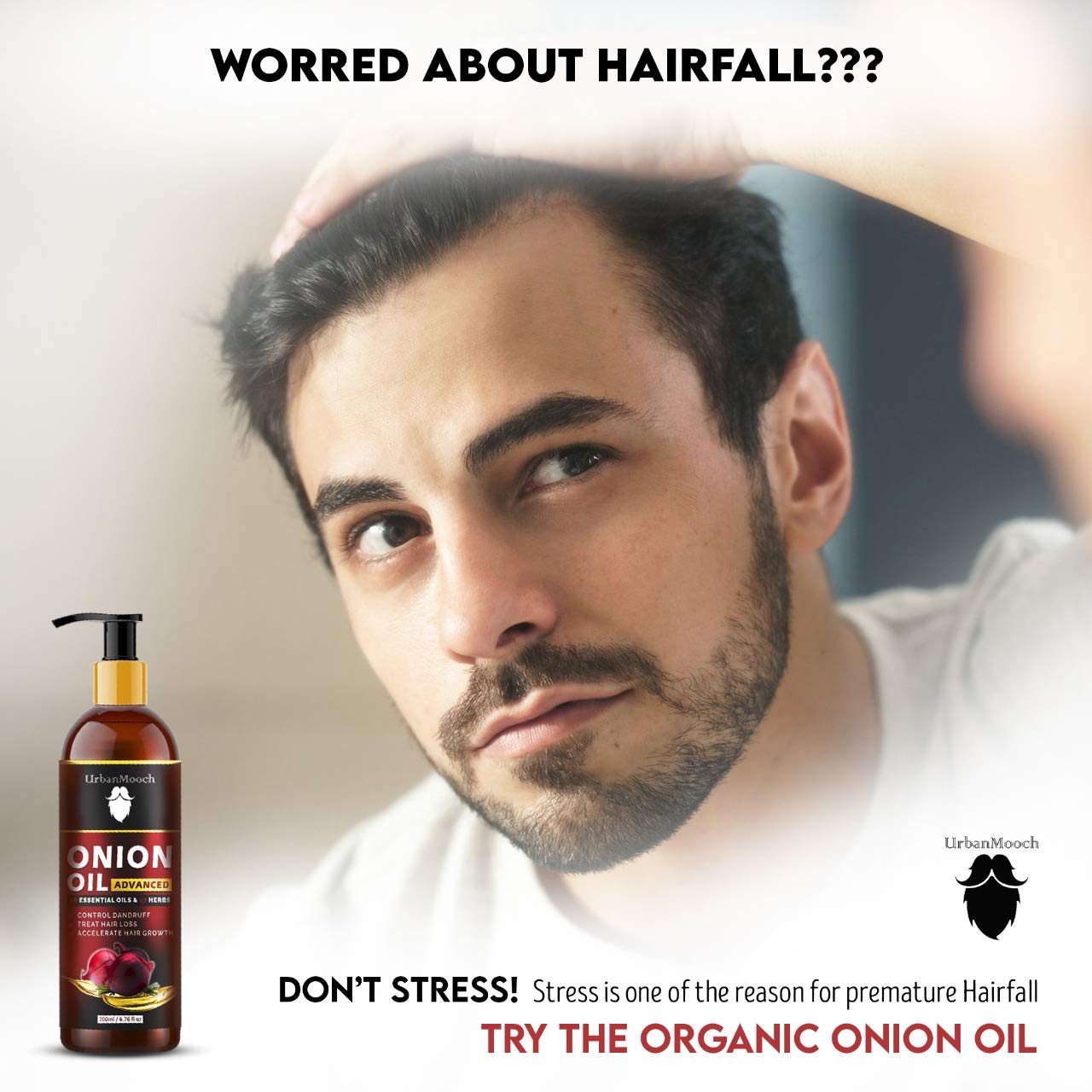 UrbanMooch Advanced Onion Hair Oil for Men with Red Onion Extract & 14 Essential Oils - Promotes Hair Growth & Controls Hair Fall - 200ml - Perfect for Daily Scalp Massage & Hair Care Routine
