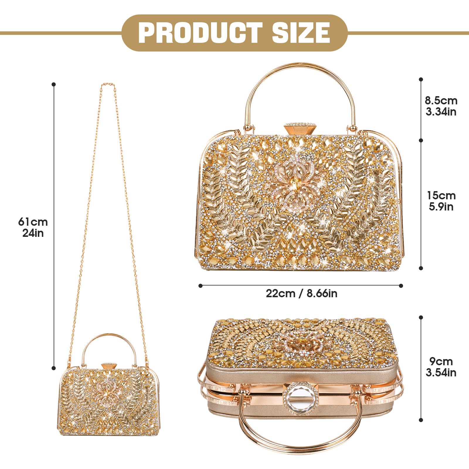 Sparkly Rhinestone Evening Clutch Purse for Women - Crystal Diamond Wedding Handbag, Formal Party Clutch Bag | Perfect for Prom, Gala, Cocktail Parties & Special Occasions