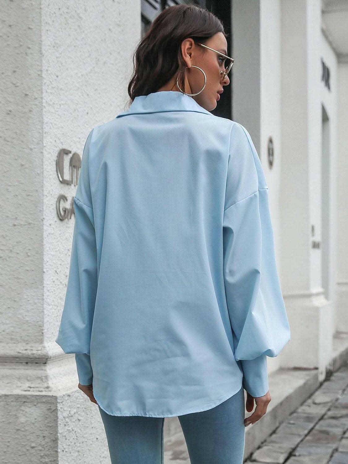 Stylish Lantern Sleeve Blouse for Women - Trendy Loose Fit Tops for Casual Outings & Office Wear