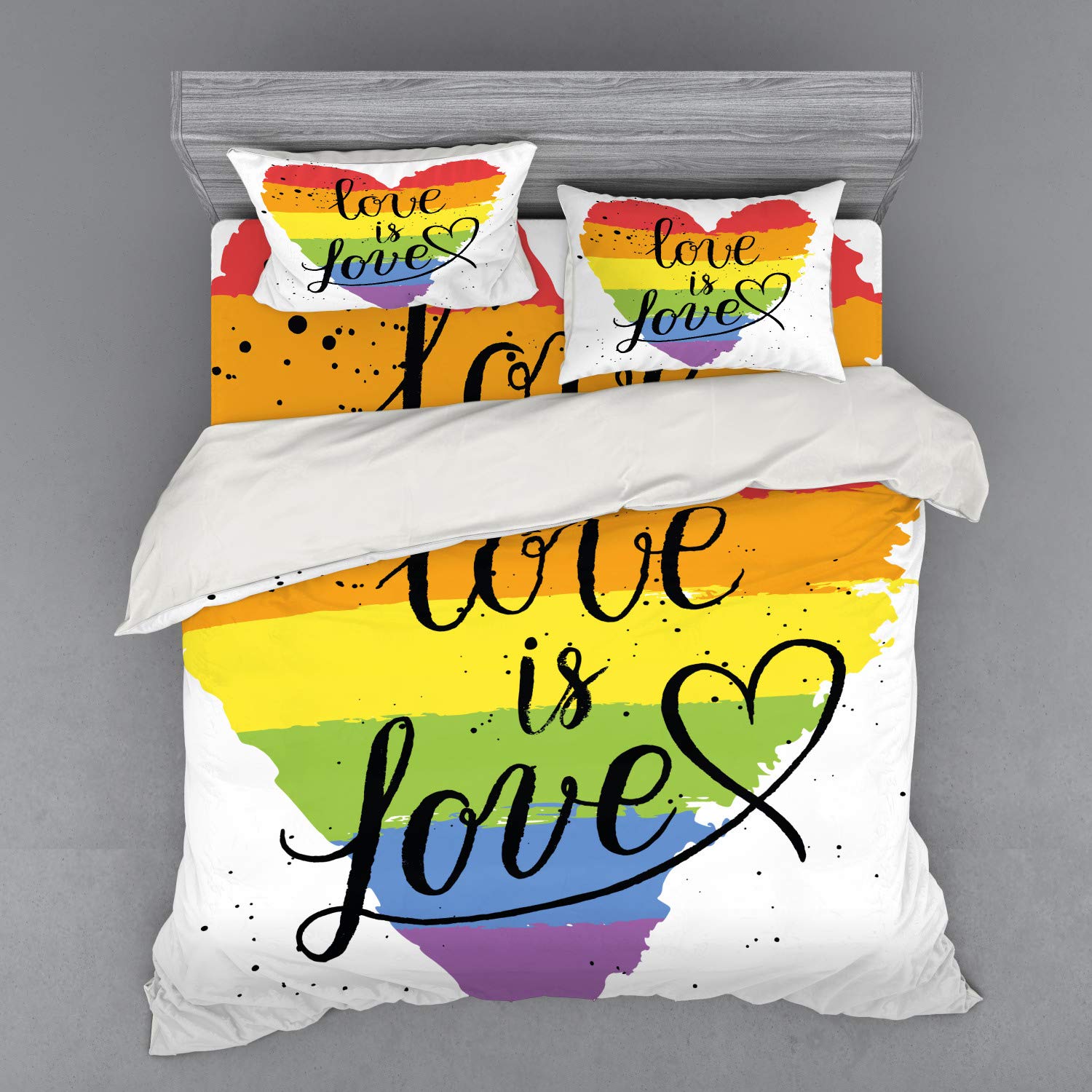 Ambesonne Pride Duvet Cover Set - LGBT Rainbow Love is Love Handwriting Design, 4-Piece King Size Bedding Set with Shams & Fitted Sheet - Vibrant Multicolor for LGBTQ+ Bedroom Decor & Pride Month Celebrations