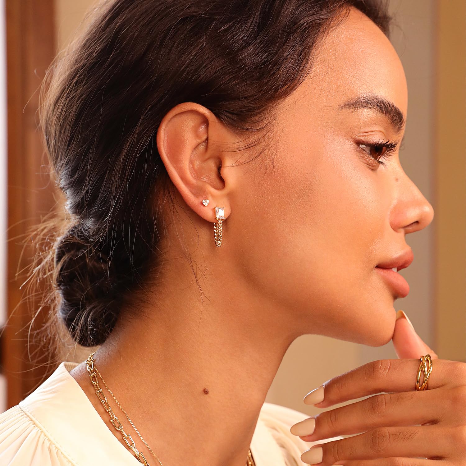 Meissa Gold & Silver Geometric U-Shaped Link Chain Tassel Earrings for Women & Teen Girls - Cuban Chain Dangling Earrings for Parties, Weddings & Everyday Wear