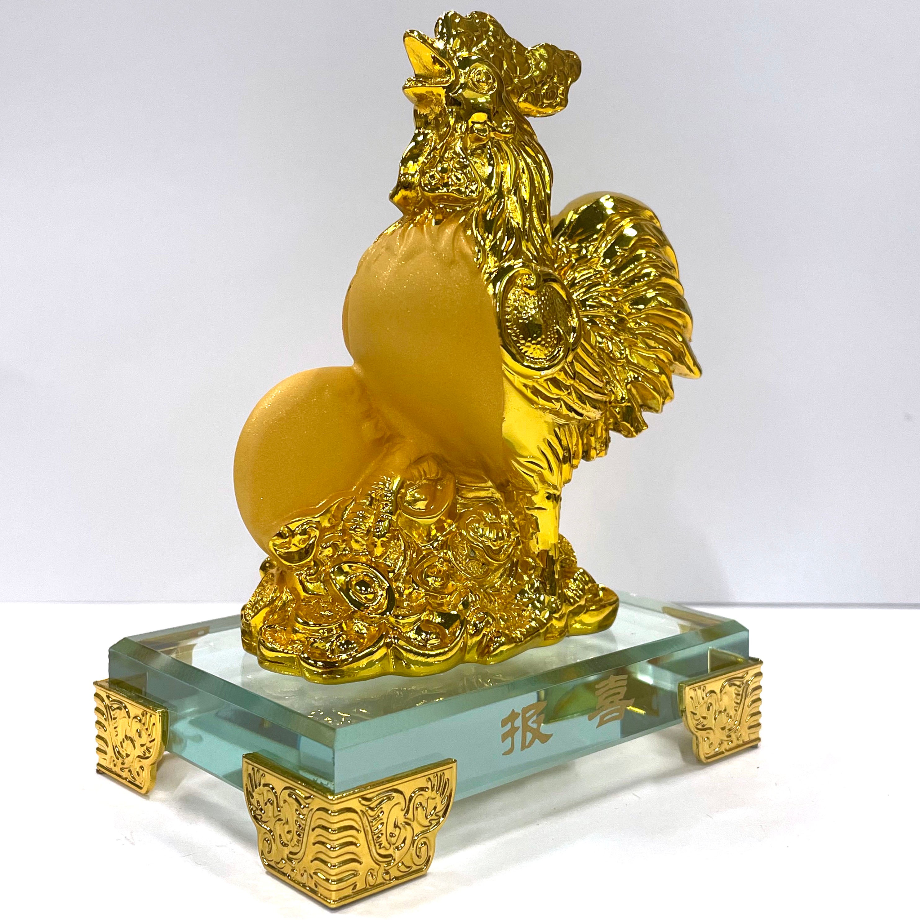 Chinese New Year Rooster Glass Figurine - Handcrafted Zodiac Animal Collectible for Home Decor, Gift & Feng Shui Display