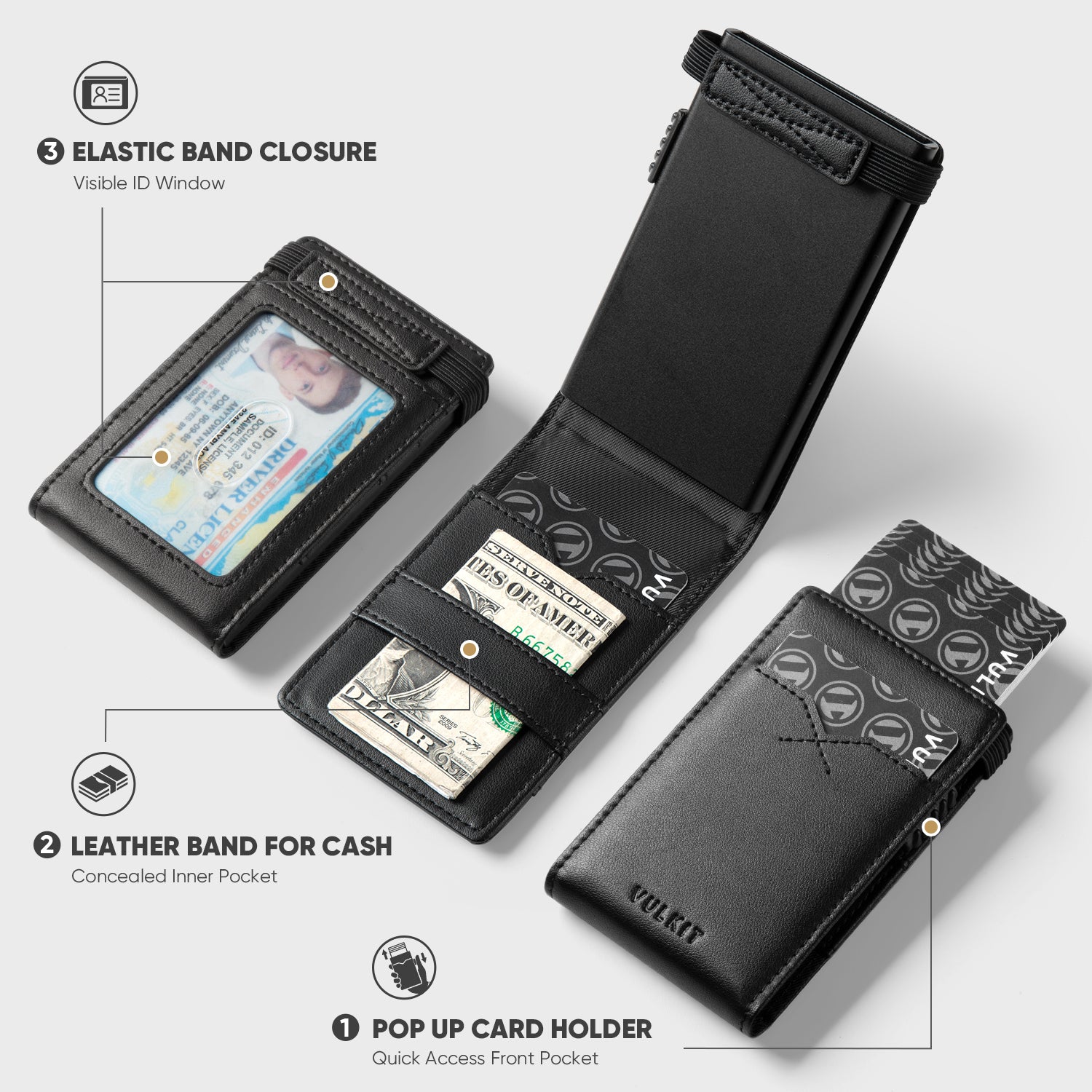 VC316 Elastic Band Closure Card Holder with Back ID Window - Secure & Stylish Wallet for Credit Cards, IDs, and Cash - Perfect for Travel, Work, and Everyday Use
