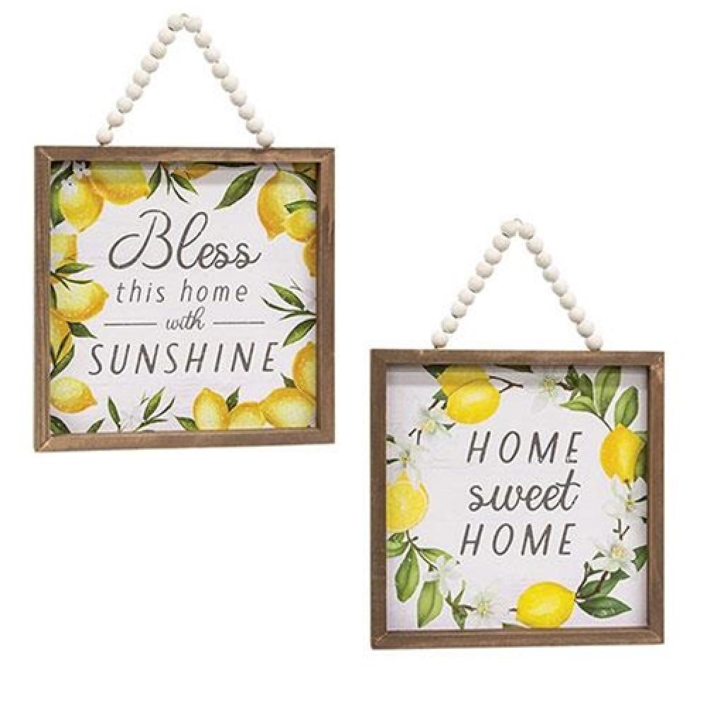 Home Sweet Home Lemons Beaded Framed Sign - 2 Assorted Styles - Rustic Farmhouse Wall Decor for Kitchen, Living Room & Entryway