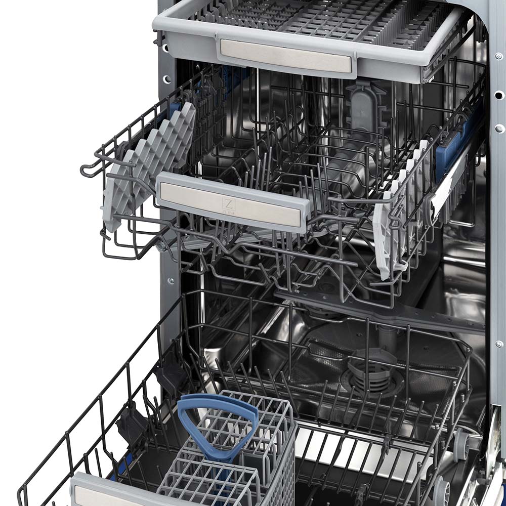 ZLINE 18 Inch Tallac Series 3rd Rack Top Control Dishwasher - Stainless Steel Tub with Blue Gloss Panel, 51dBa Ultra Quiet (DWV BG 18) | Perfect for Modern Kitchens, Small Homes & Open Concept Living Spaces