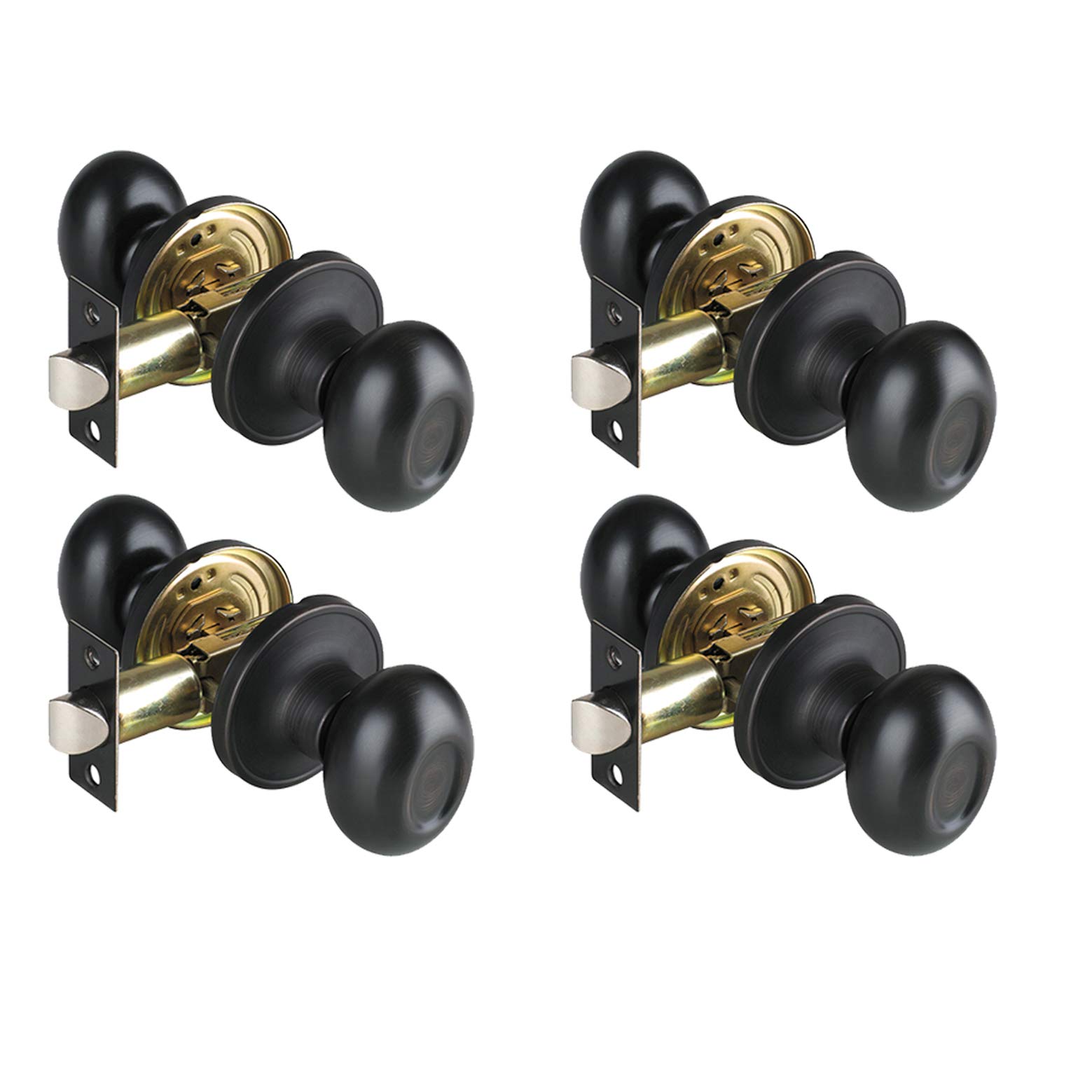4 Pack Bronze Hall/Closet Door Knobs - Interior Passage Door Handles, Round Non-Locking Knob Set for Bedroom, Bathroom & Closet Doors (692-ORB-SET) - Perfect for Home Renovation & Interior Design Projects