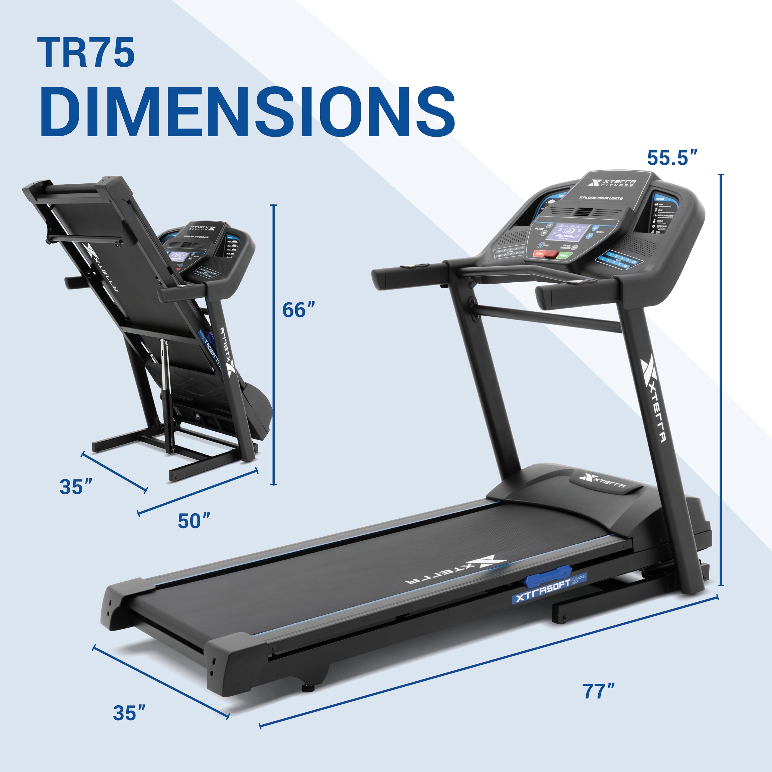 XTERRA Fitness Sport Series Premium Folding Smart Treadmill with Handlebar Speed & Incline Controls - Large XTRASoft Cushioned Running Deck - FTMS Bluetooth & XTERRA+ App Compatible - Perfect for Home Gym, Cardio Workouts & Indoor Running Training