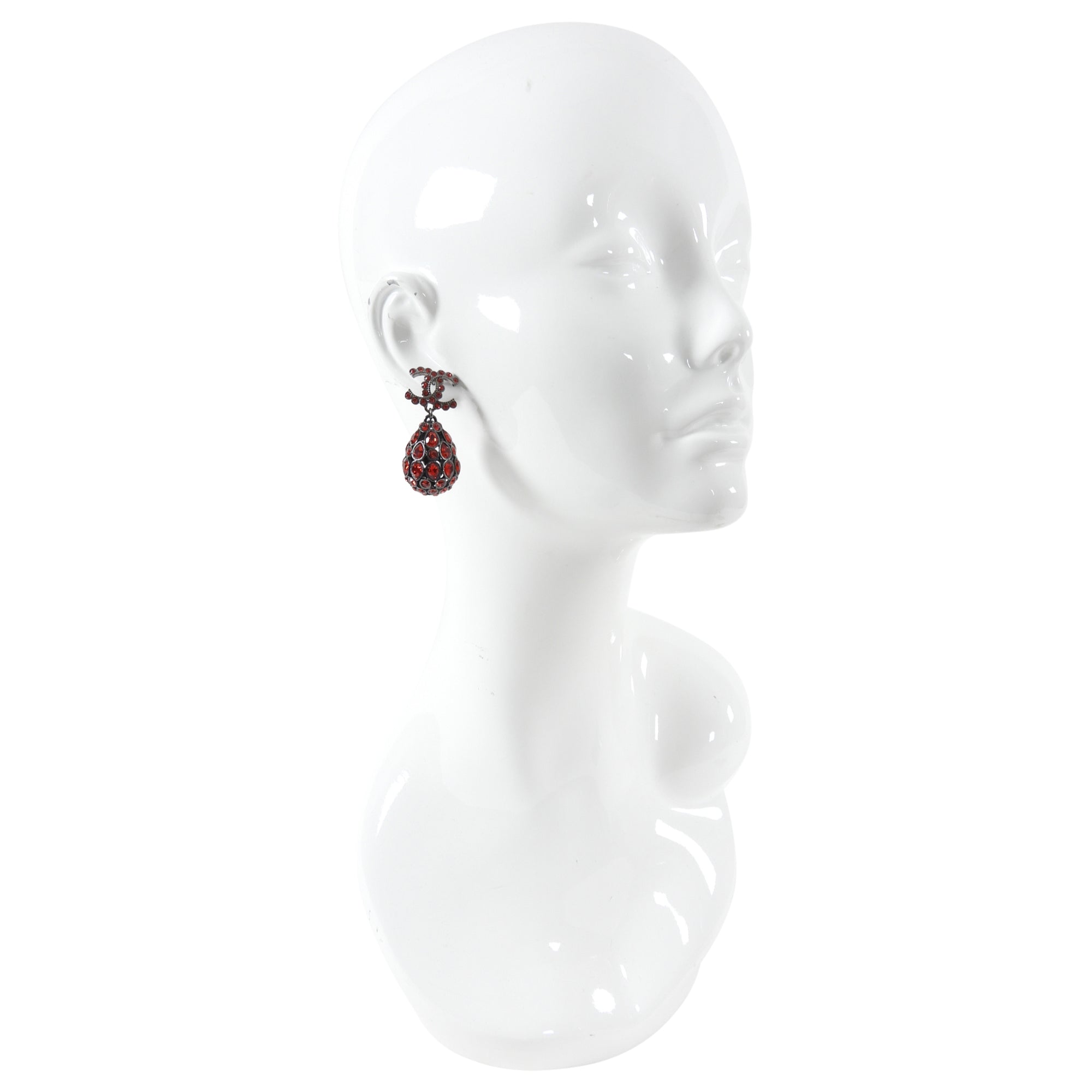 Chanel 20S Red Crystal Tear Drop CC Earrings - Luxury Fashion Jewelry for Women, Perfect for Parties, Weddings & Special Occasions