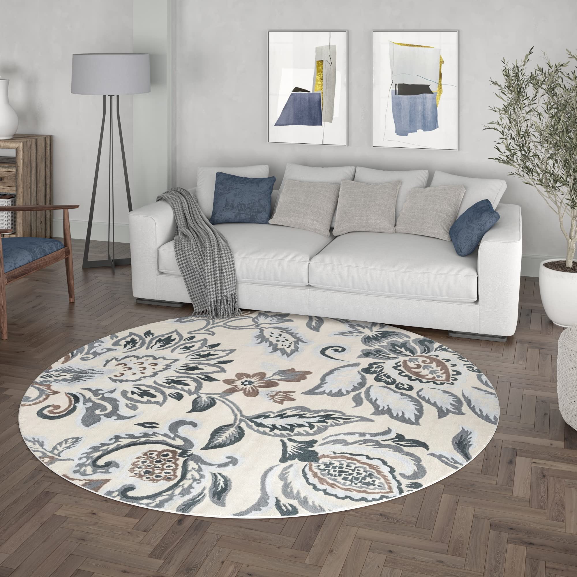 Modern Large 8ft Round Area Rug - Soft Contemporary Carpet for Living Room, Dining Room, Bedroom, Kitchen & Entryway - Non-Slip Indoor Floor Mat - Perfect for Home Decor, Family Gatherings & Cozy Spaces