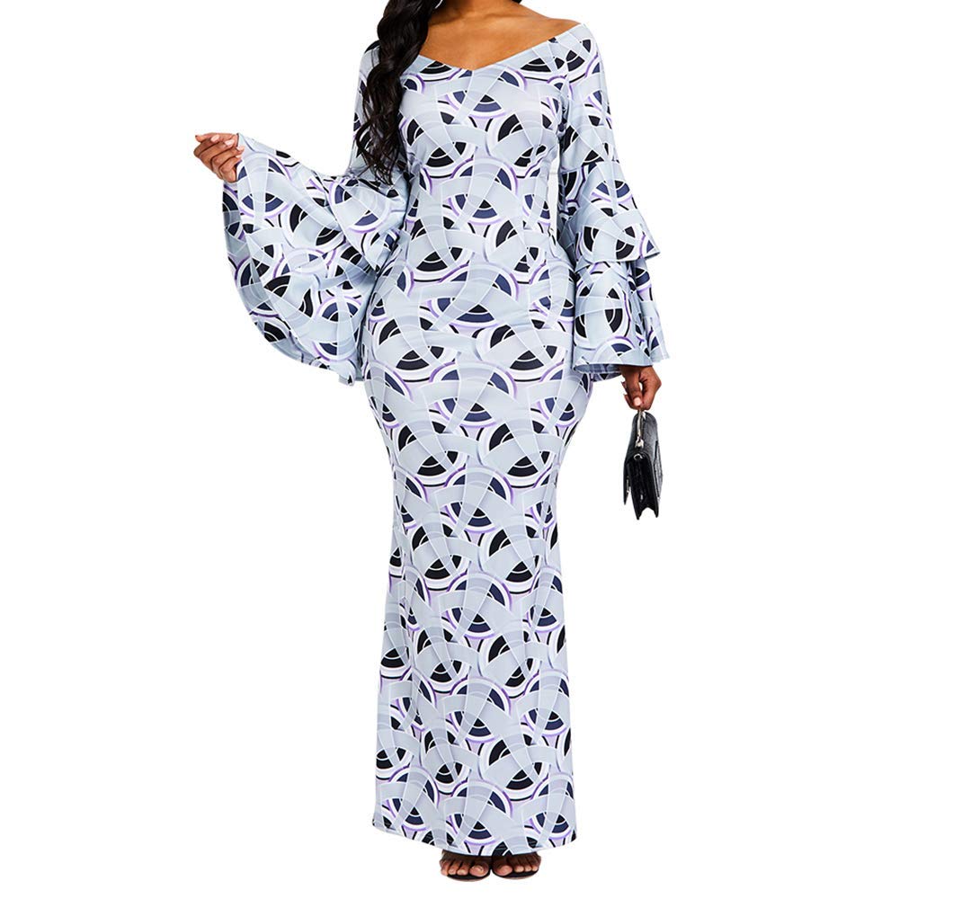 VERWIN Women's Bodycon Maxi Dress with Ruffle Long Sleeves & Floral Print - Elegant Wrap Party Dress for Evening Events, Date Nights & Special Occasions