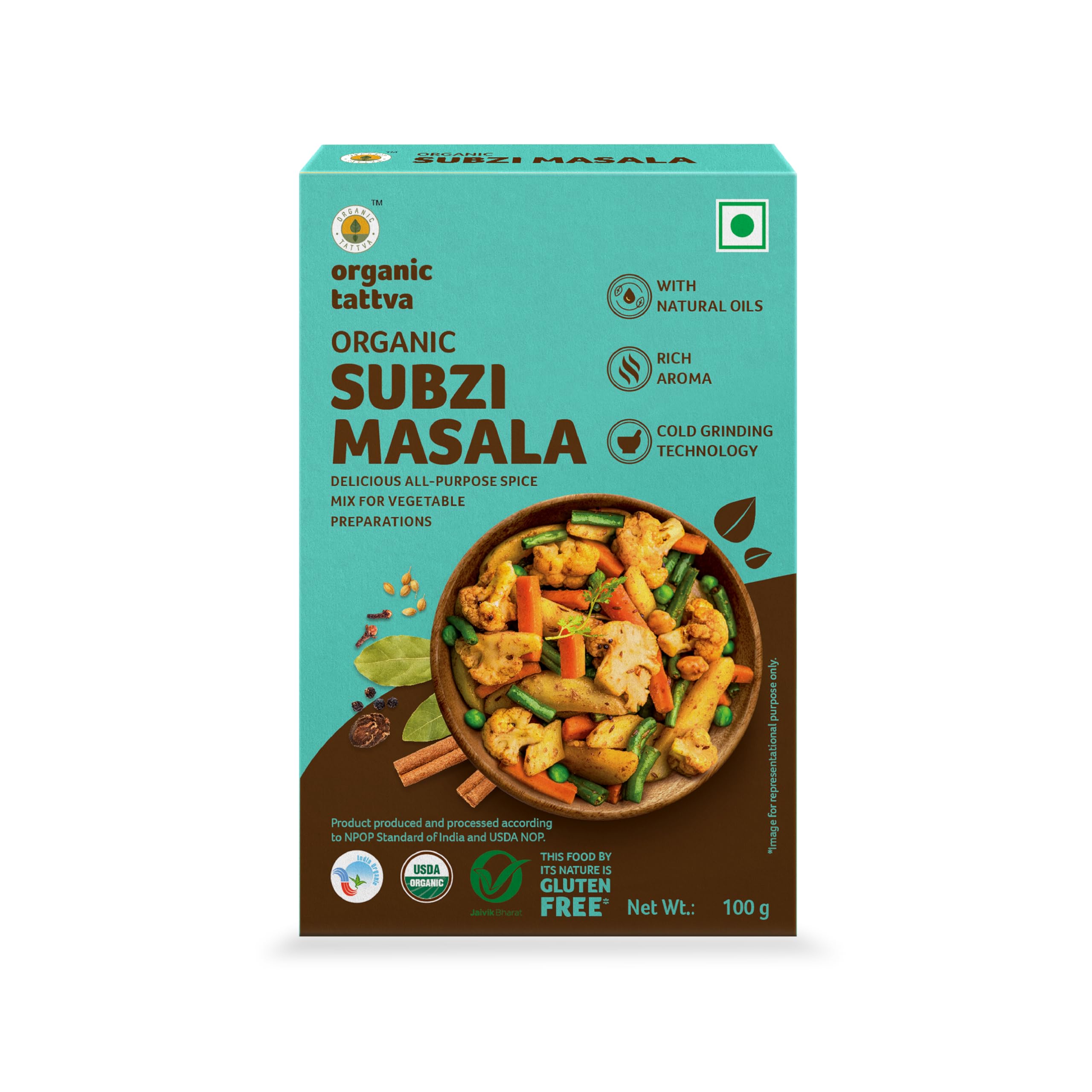 Organic Tattva Subzi Masala Powder - 100g | All-Natural Indian Spice Blend for Cooking | No Artificial Additives, Preservatives | Perfect for Curries, Stir-fries & Vegetarian Dishes