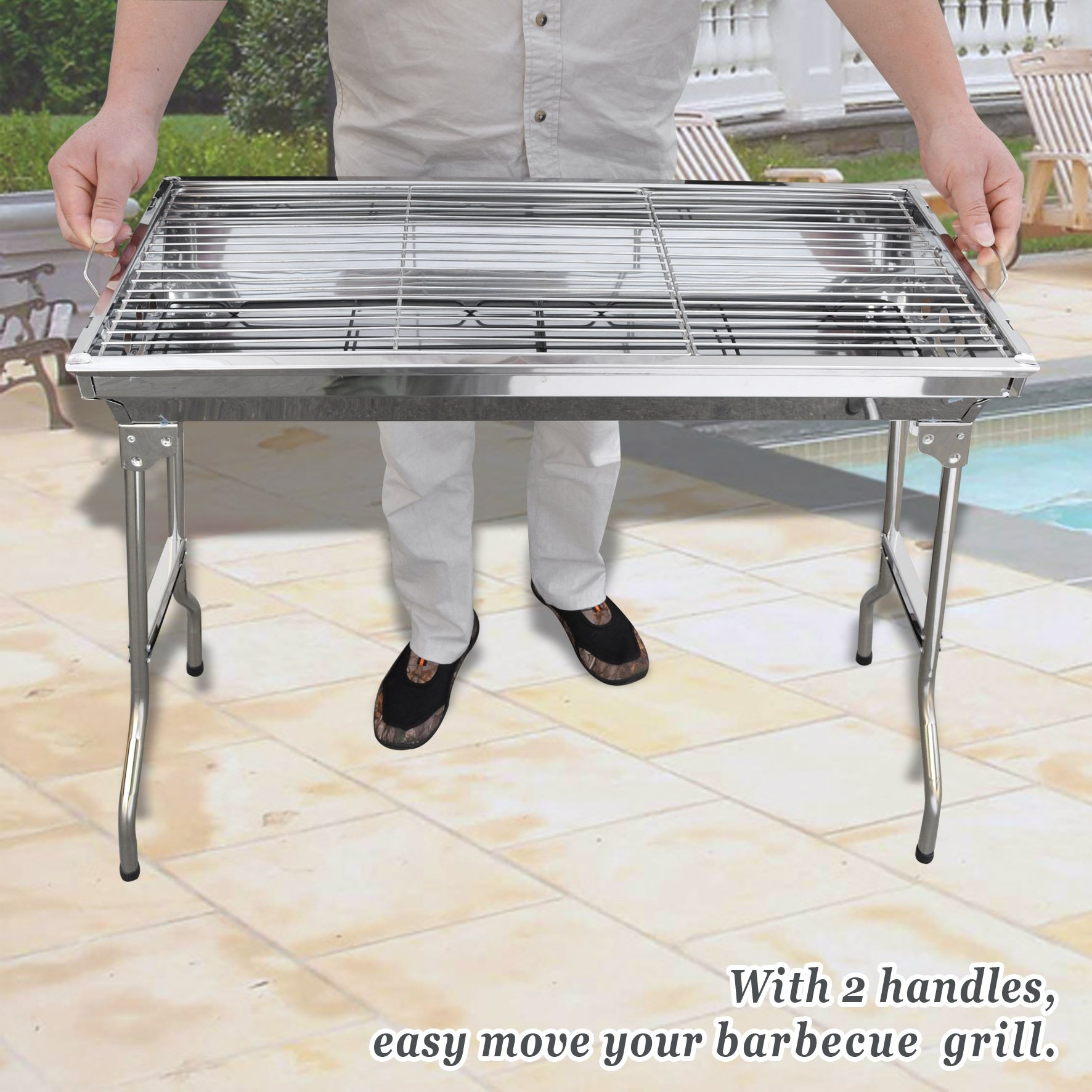 Foldable Large Charcoal BBQ Grill - Portable Outdoor Cooking Stove for Camping, Picnics & Backyard Barbecues - Strong Camel Brand