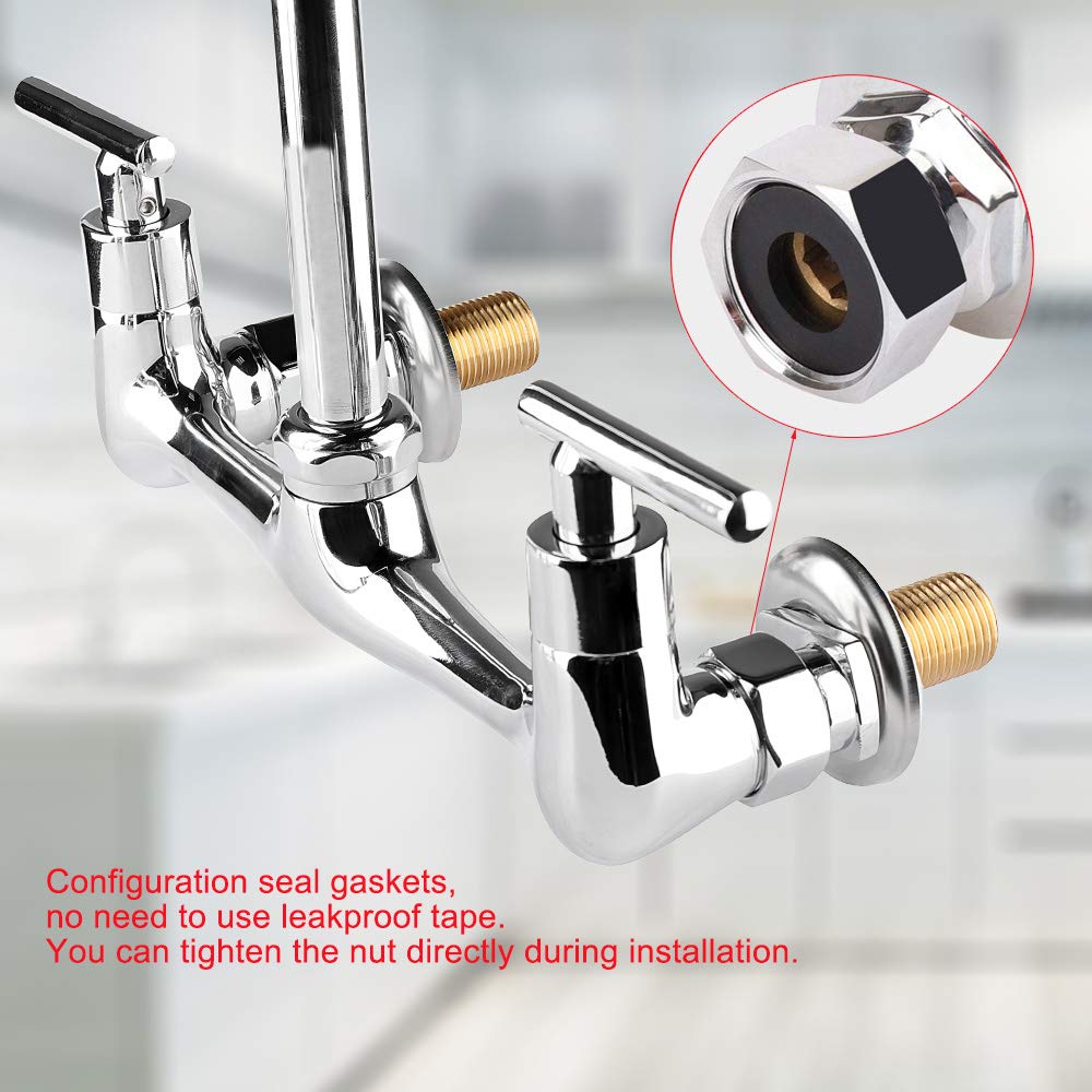 XIUBE 14-Inch Swivel Spout Wall Mount Commercial Kitchen Sink Faucet - 8-Inch Centerset, 2-Handle Chrome Finish for Restaurant & Prep Sink - Ideal for Backsplash Mount & Compartment Kitchens